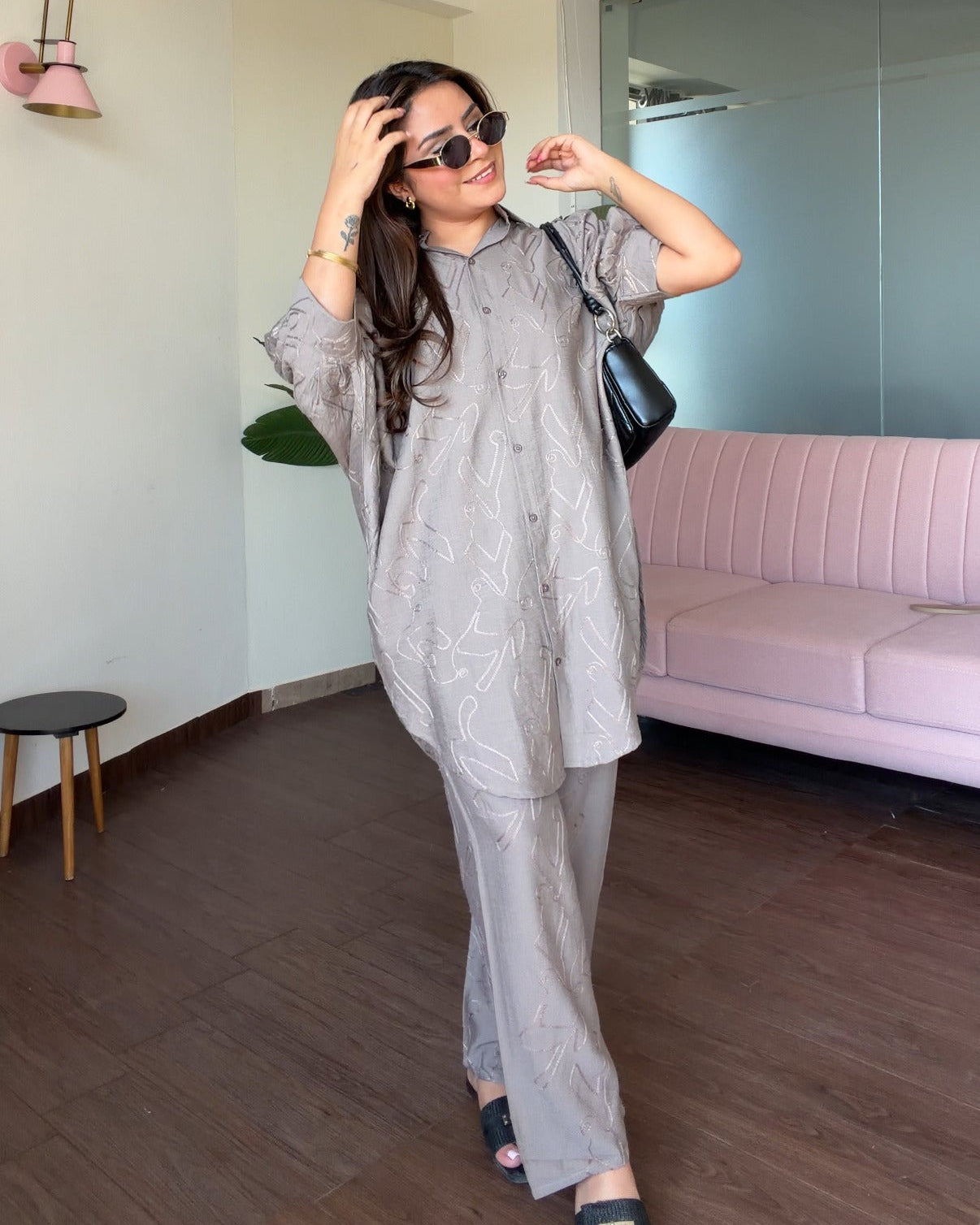 Kaftan Pattern Minimal Embroidery Baggy Co-ord Set