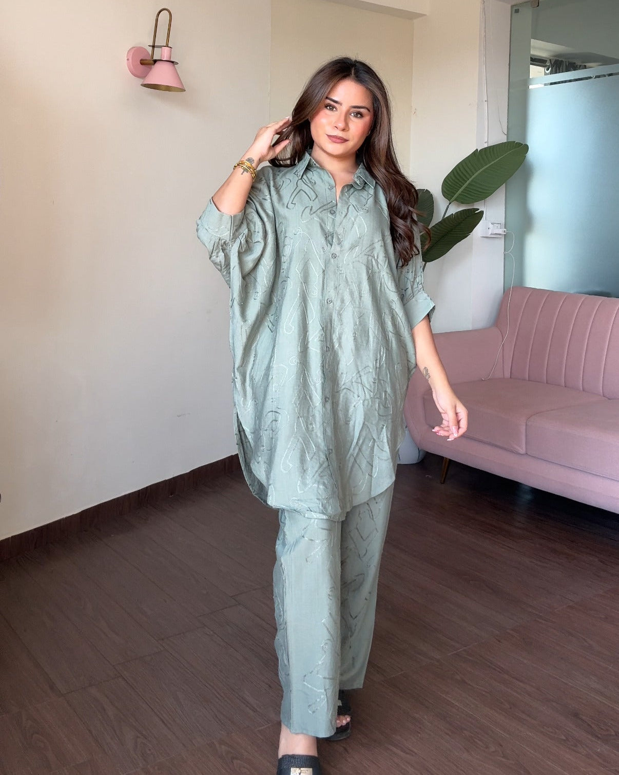 Kaftan Pattern Minimal Embroidery Baggy Co-ord Set