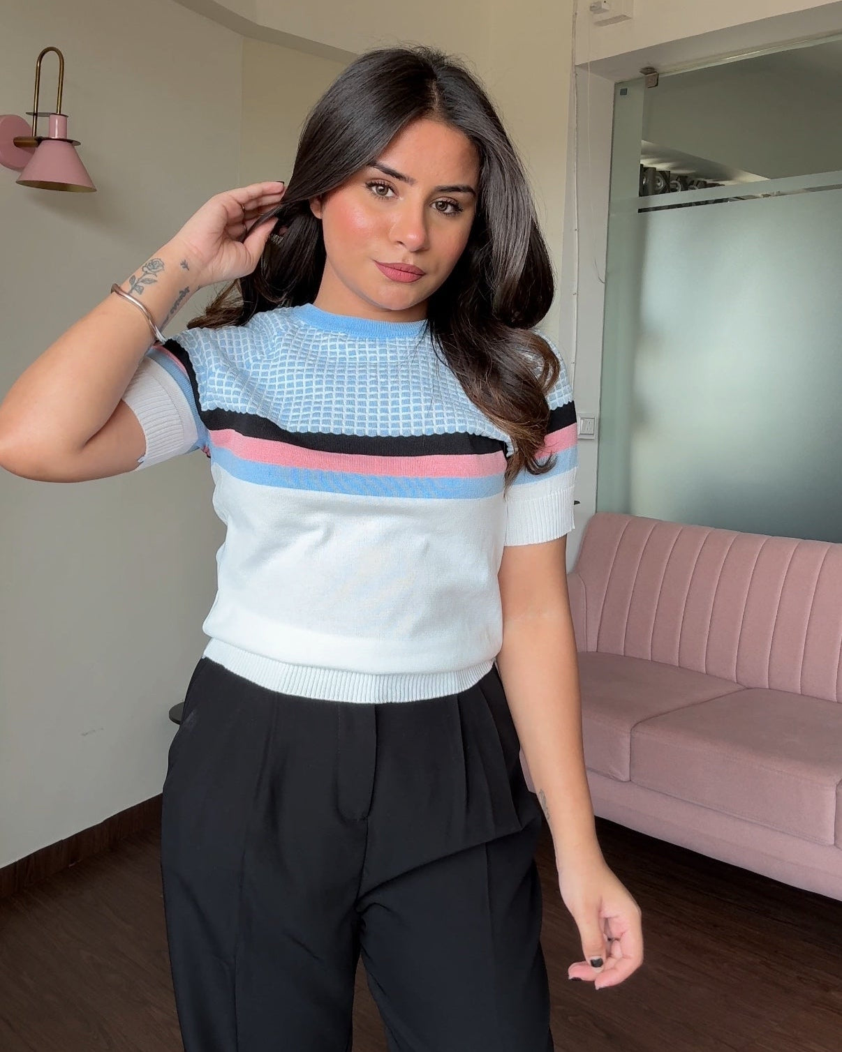 Knitted Striped Basic Tee