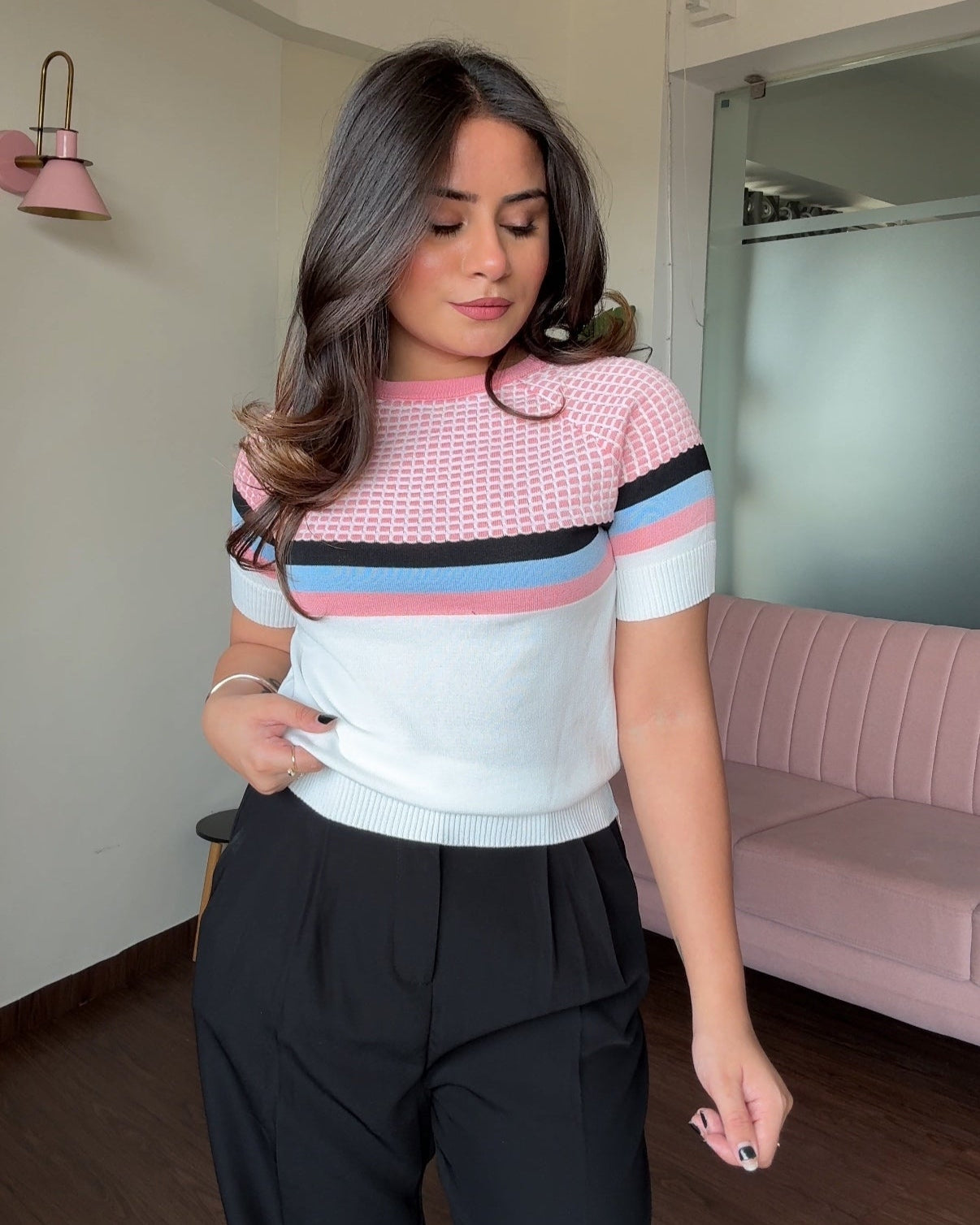 Knitted Striped Basic Tee