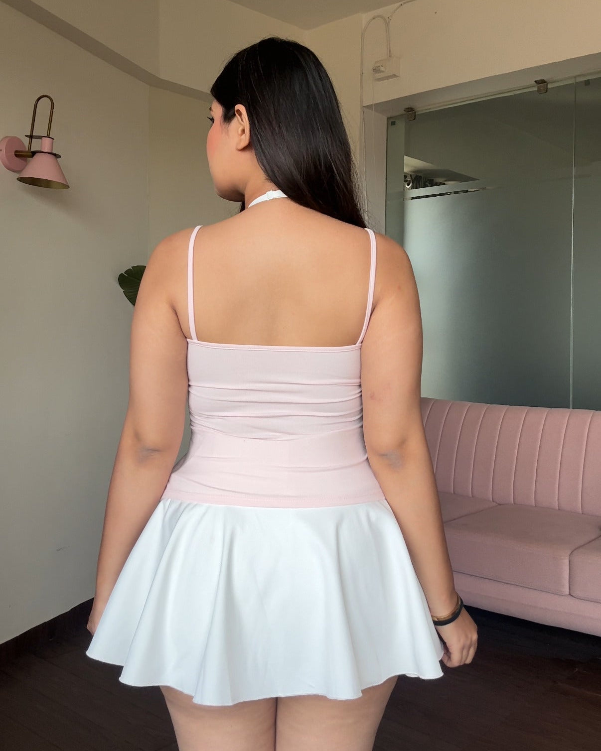 Knot Detailing Lacy Double Layered Padded Cami Top