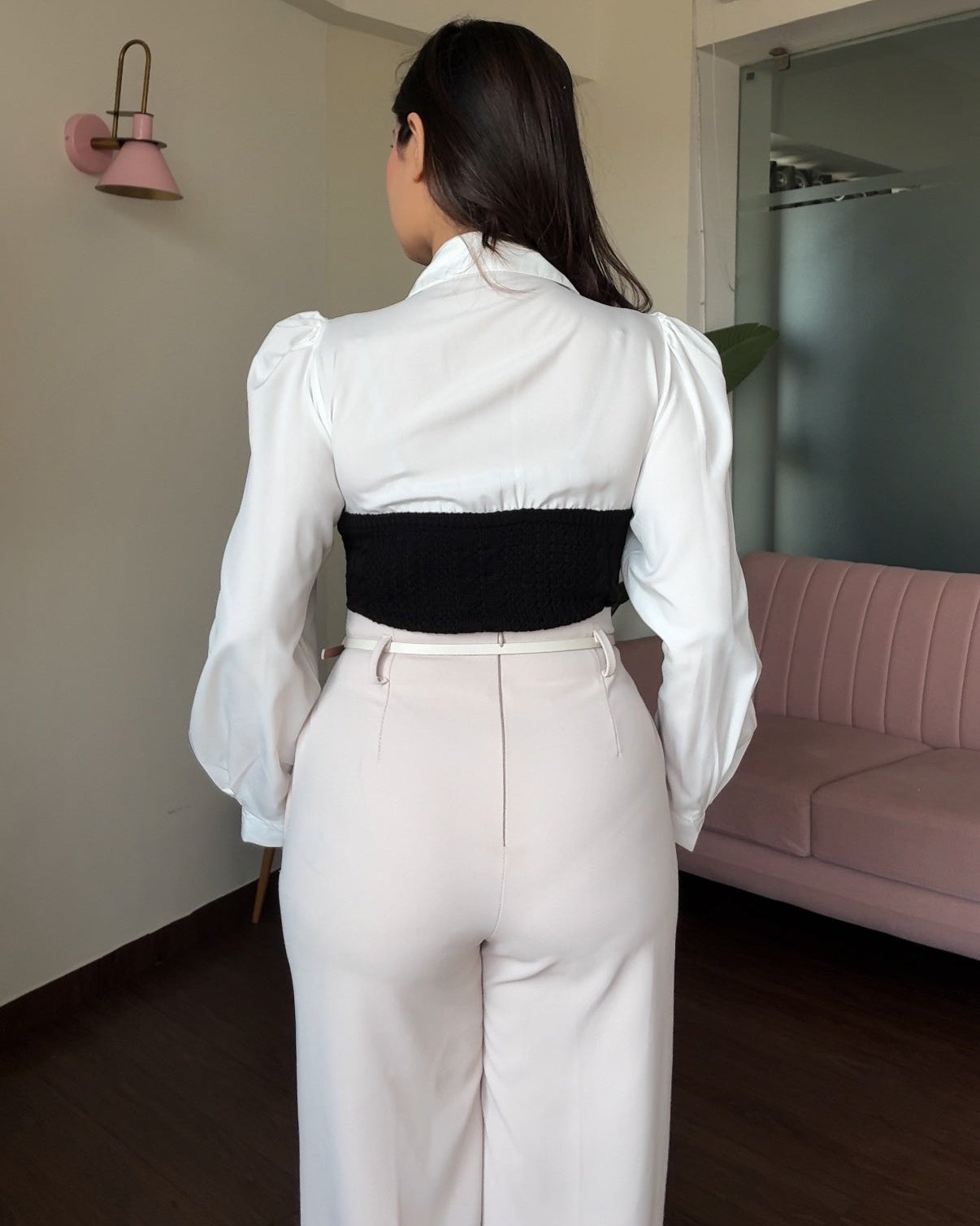 Korean Polo Full Sleeve Shirt With Textured Bustier