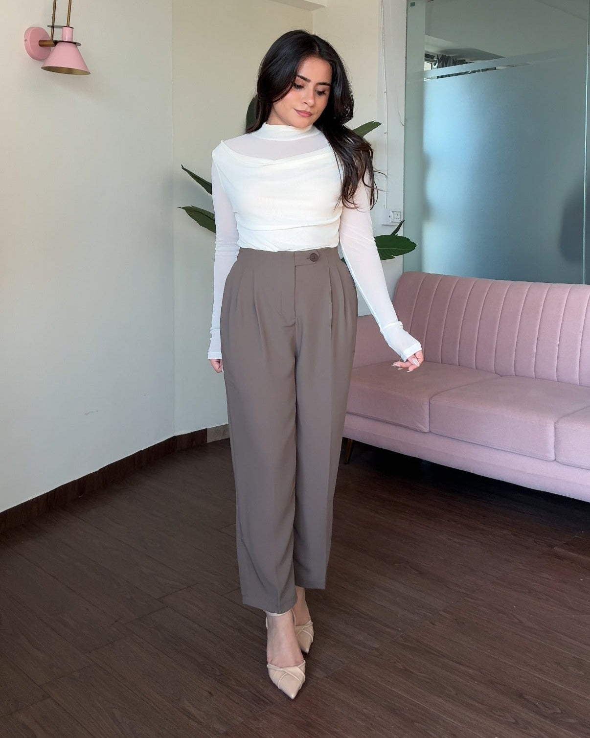 Korean Straight Fit Waist Detailing Pant
