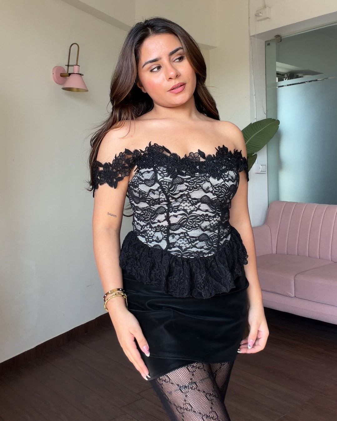 Lace Detailing Padded Corset Inspired Top