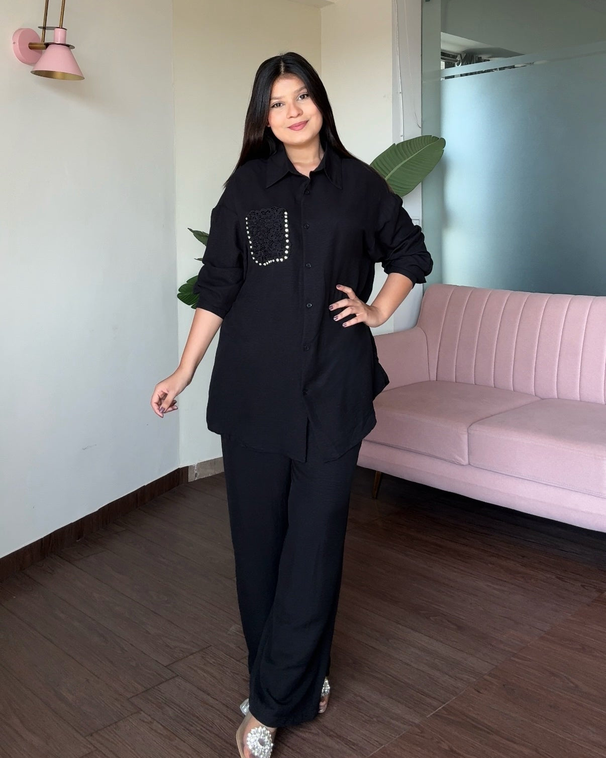 Lace Pocket Detailing Embellished Co-ord Set