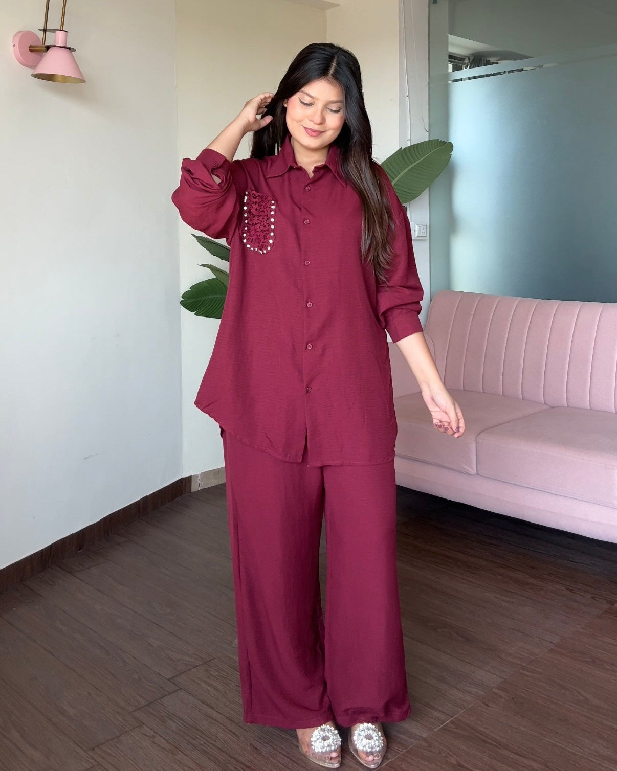 Lace Pocket Detailing Embellished Co-ord Set