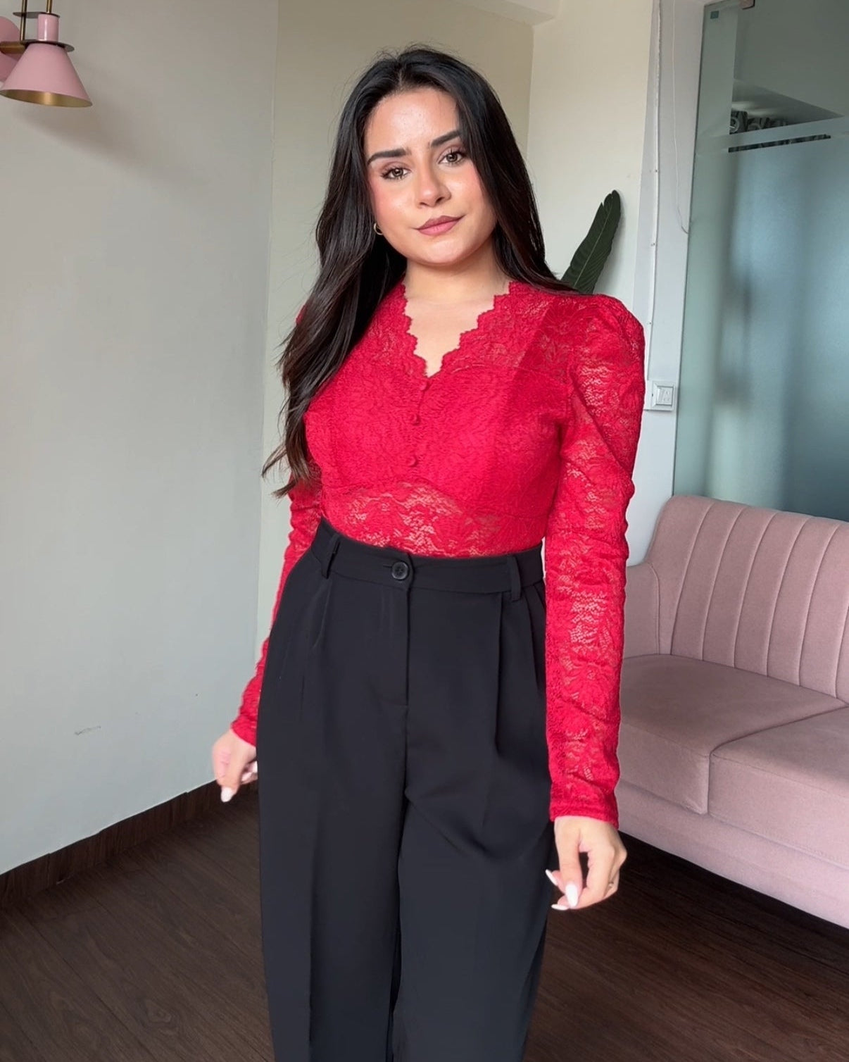 Lace V Neck Sheer Padded Top