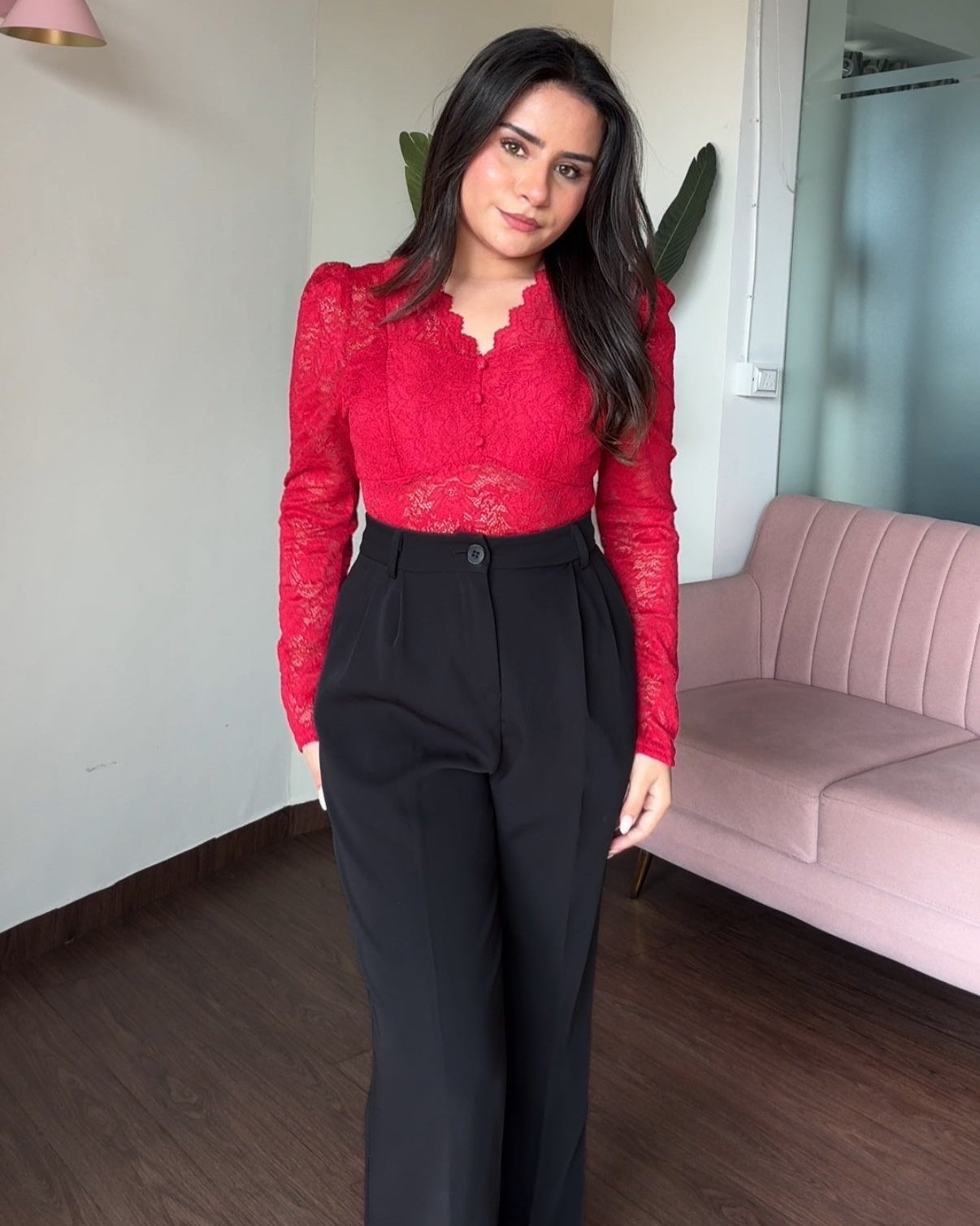 Lace V Neck Sheer Padded Top