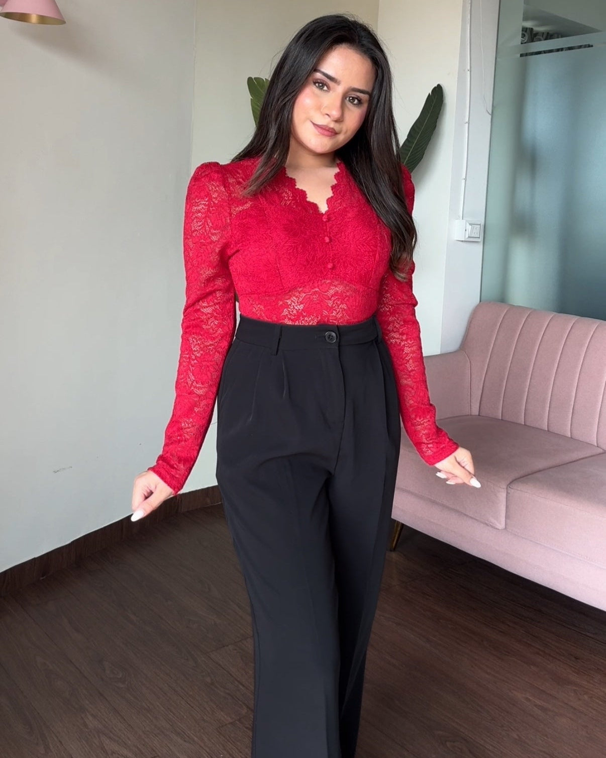 Lace V Neck Sheer Padded Top