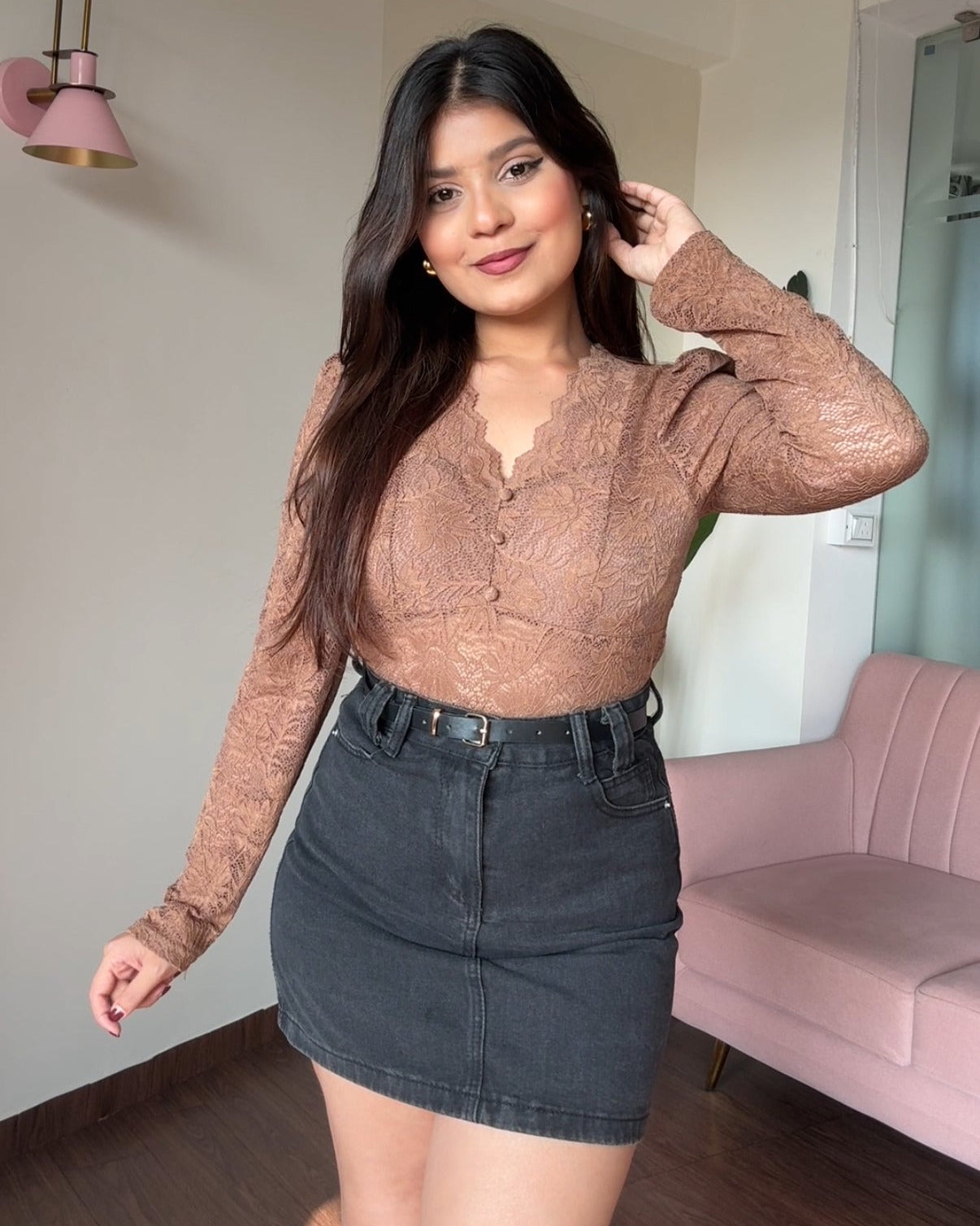 Lace V Neck Sheer Padded Top
