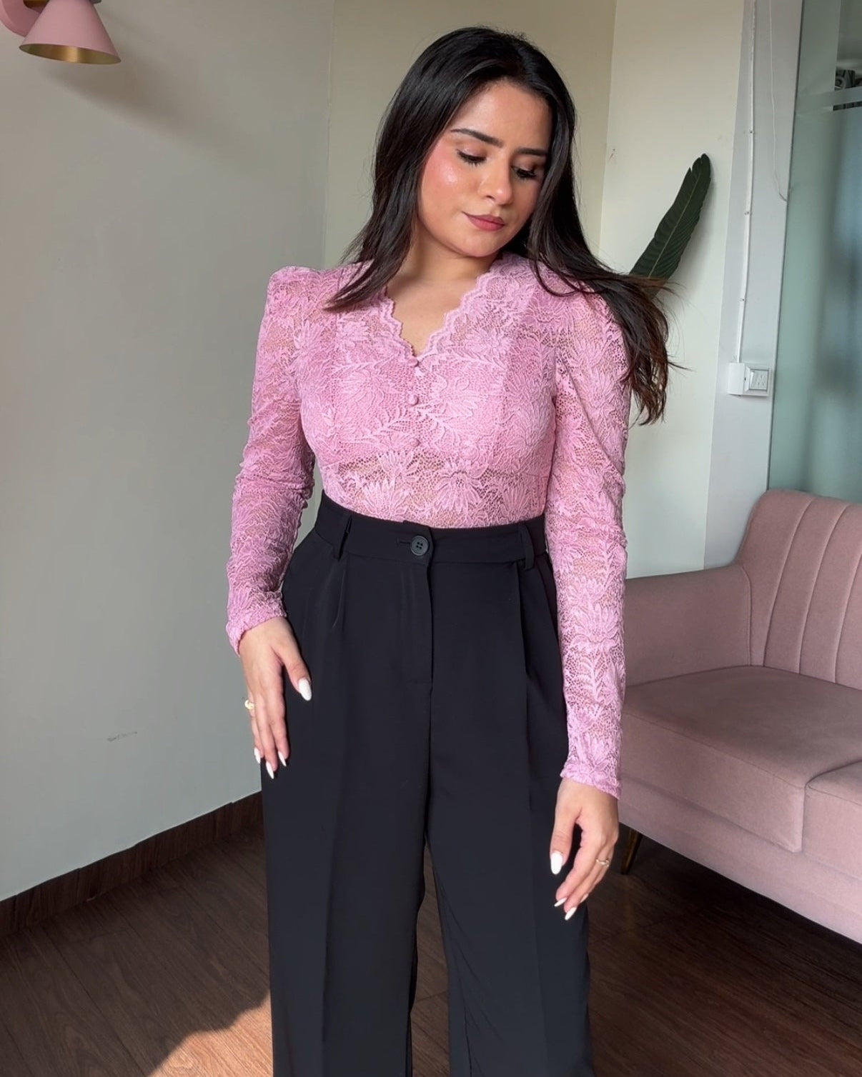 Lace V Neck Sheer Padded Top