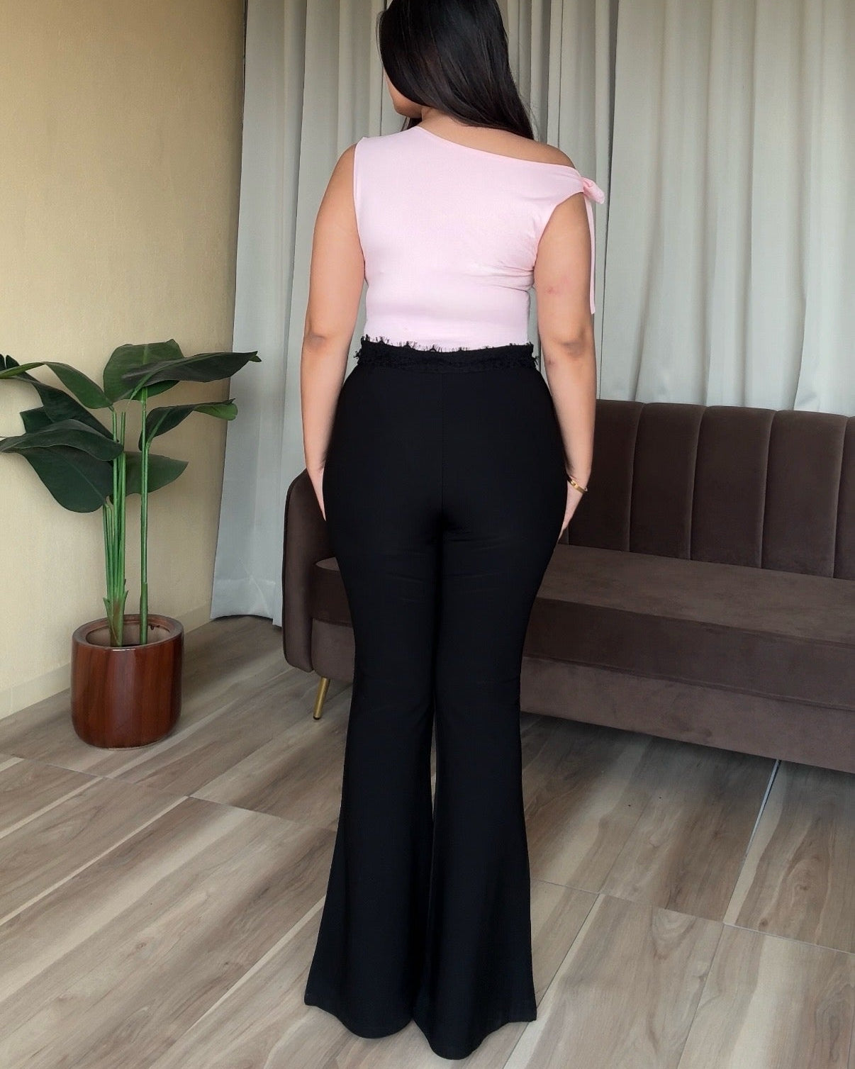 Lace Waist Line Detailing Flared Pants