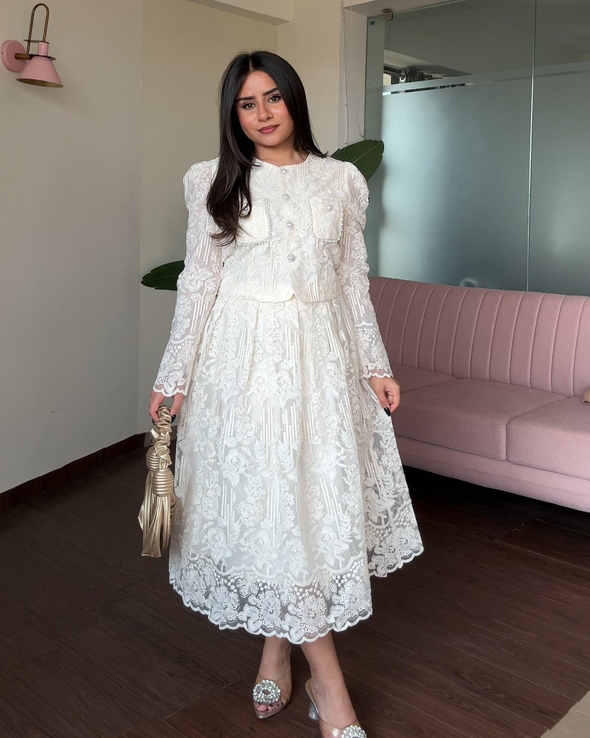 Lace Work Rhinestone Detailing Co-ord Set