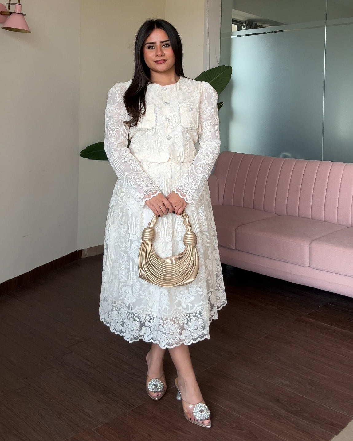 Lace Work Rhinestone Detailing Co-ord Set