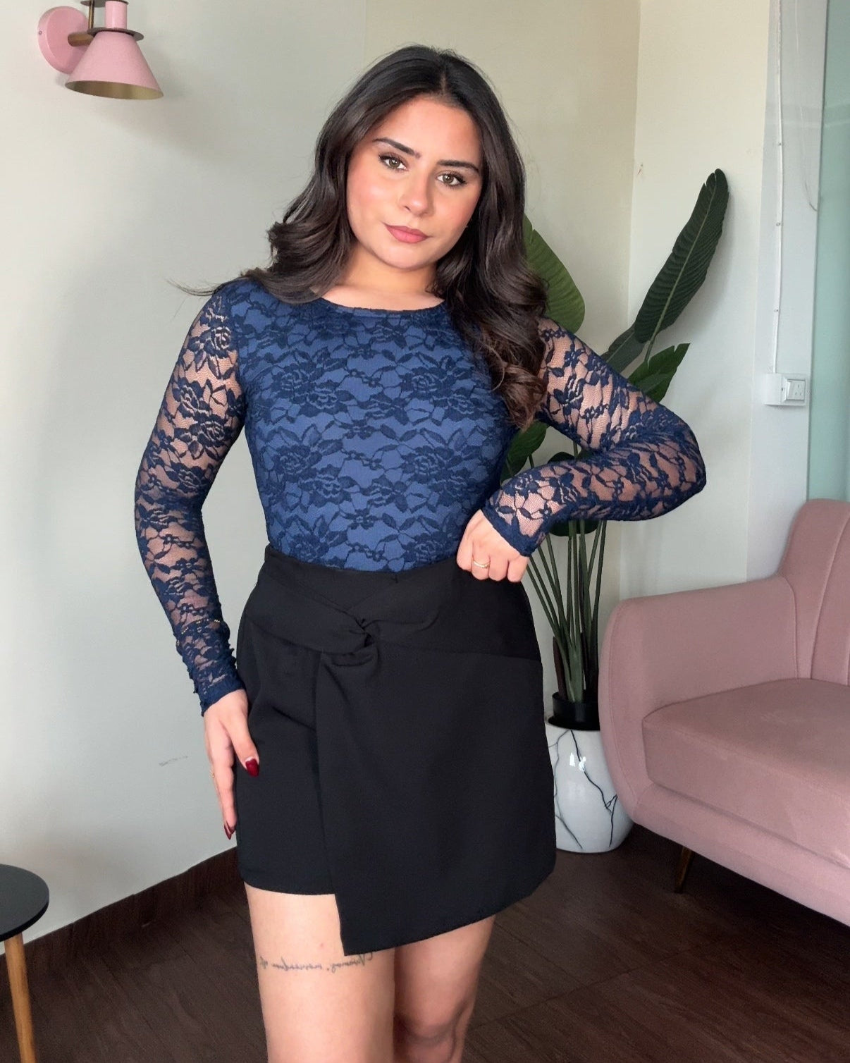 Lacy Full Sleeve Round Neck Bodysuit