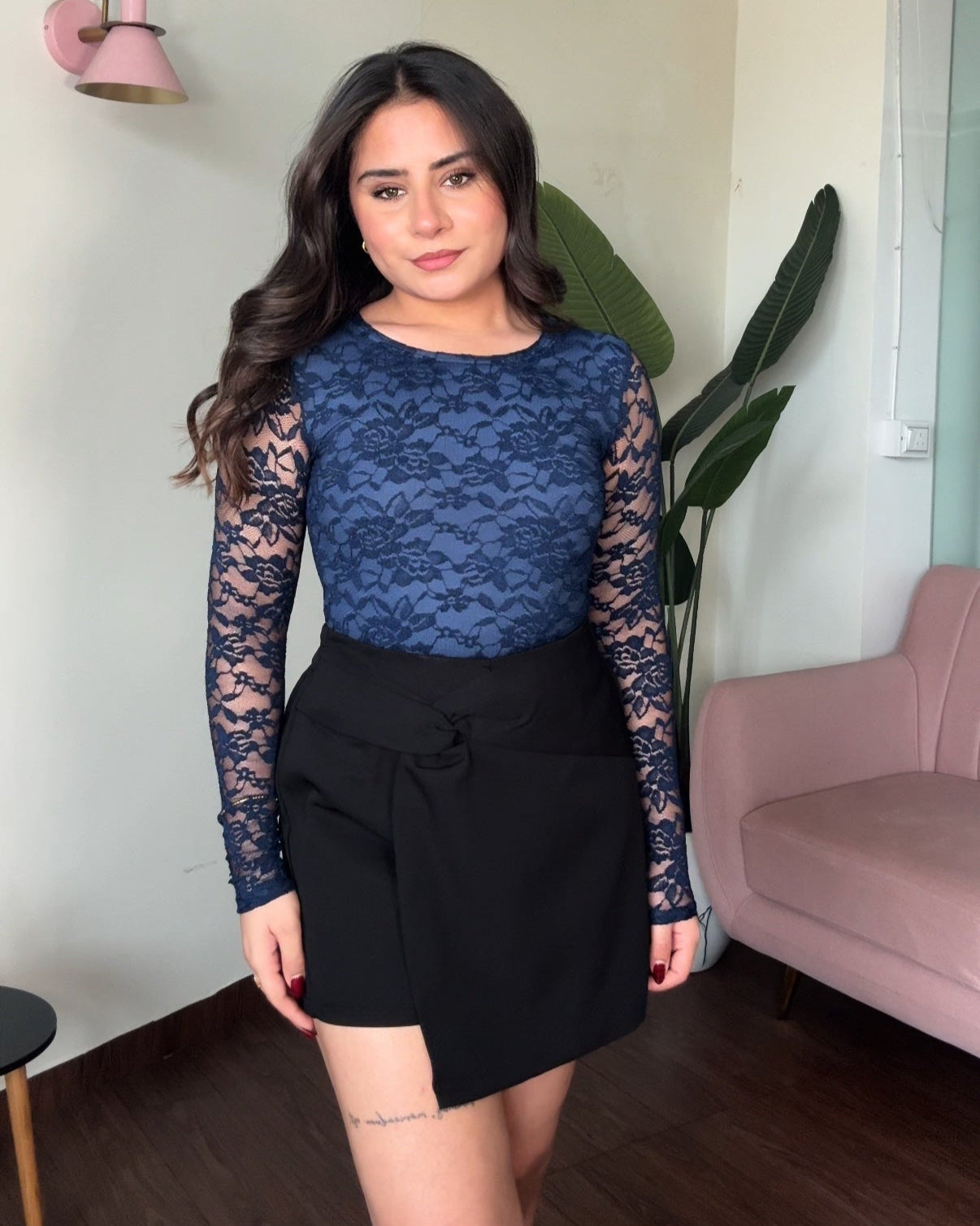 Lacy Full Sleeve Round Neck Bodysuit