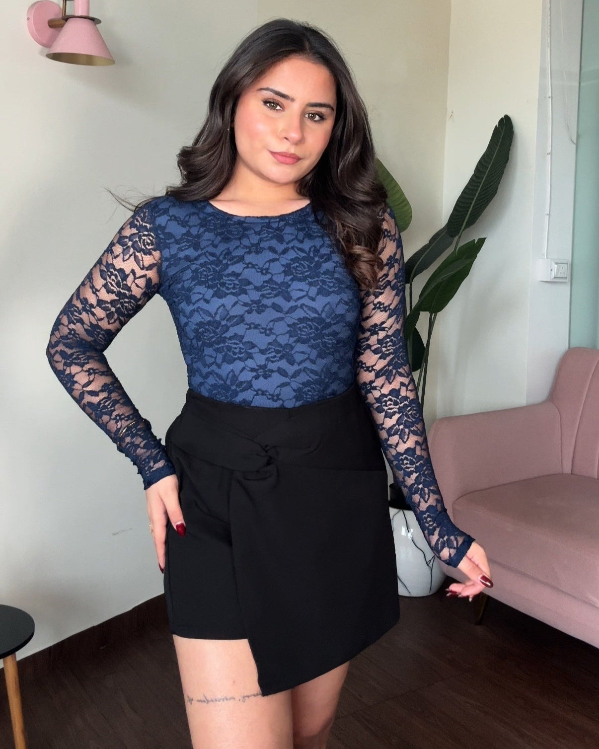 Lacy Full Sleeve Round Neck Bodysuit