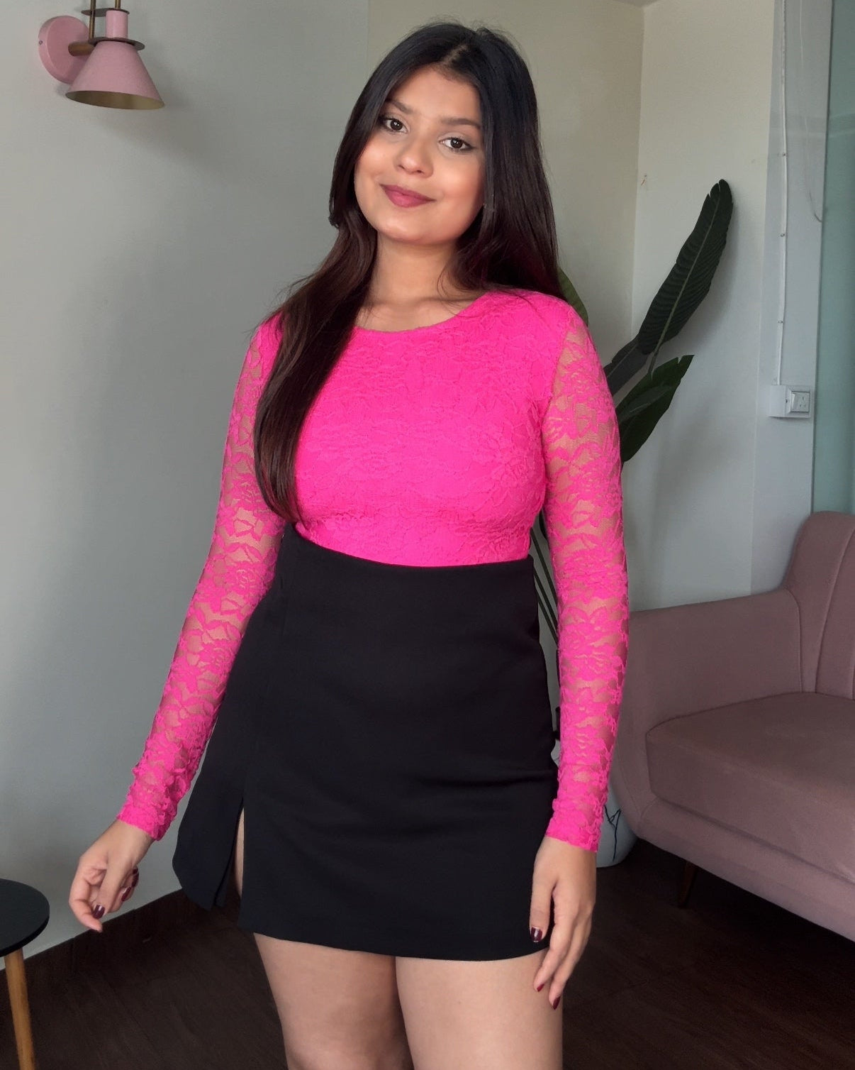 Lacy Full Sleeve Round Neck Bodysuit