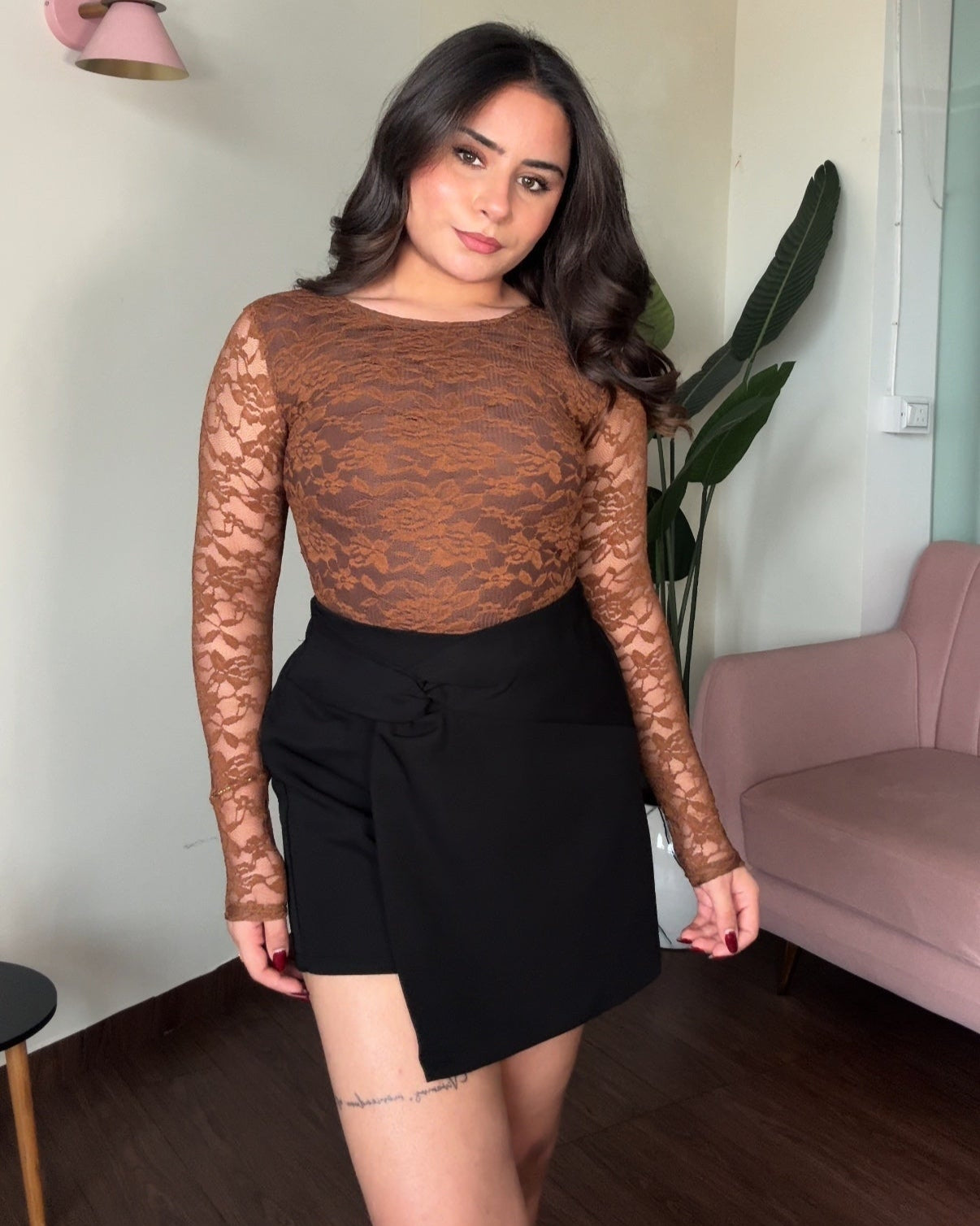 Lacy Full Sleeve Round Neck Bodysuit