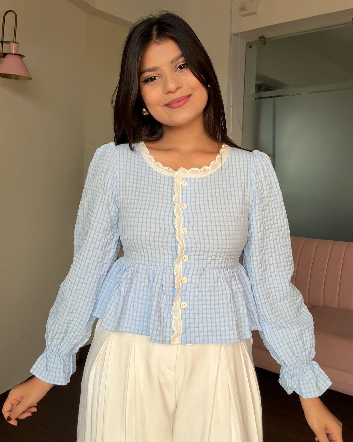 Lacy Hem Peplum Textured Summer Top