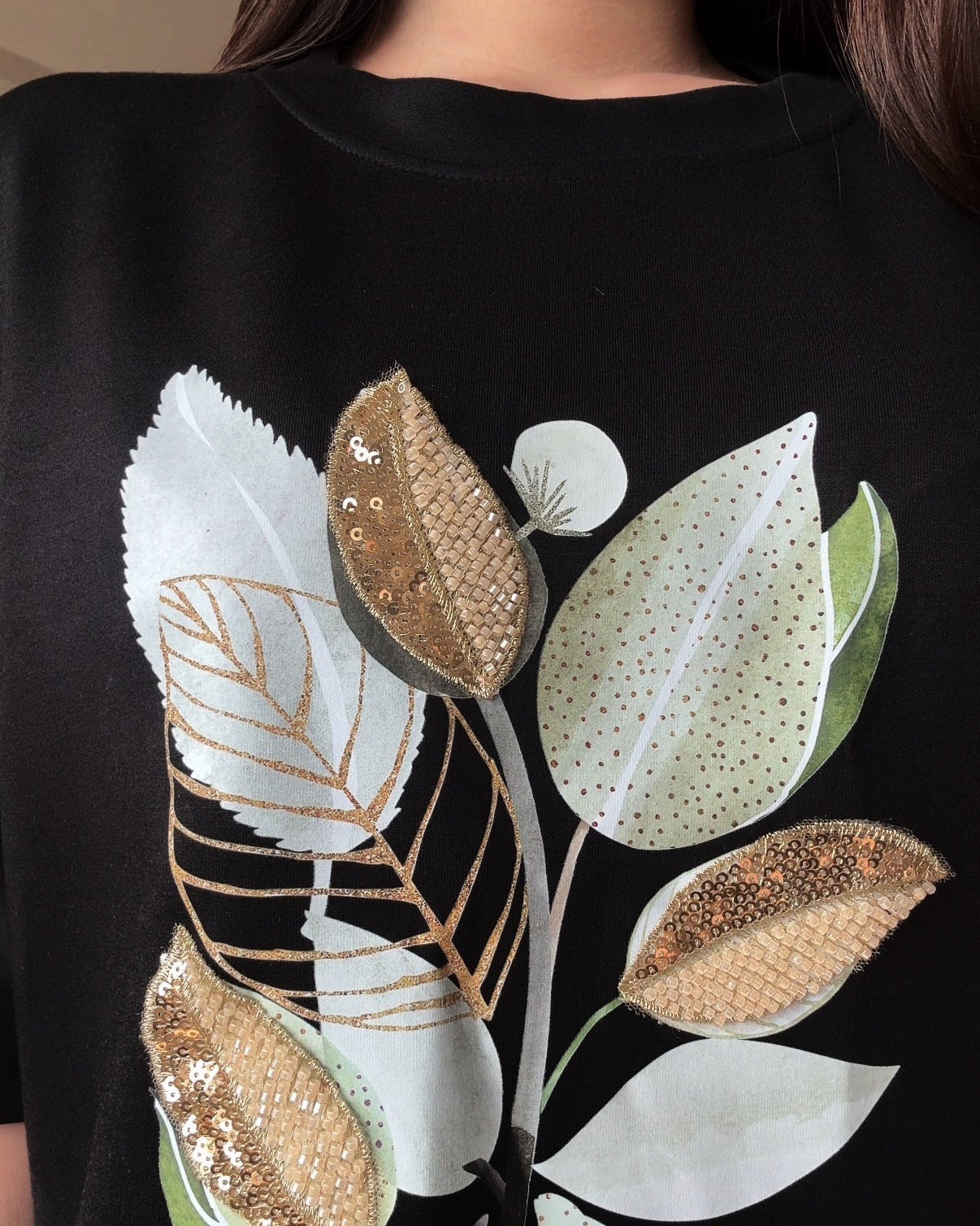 Leaf Shimmer Detailing Relaxed Tee