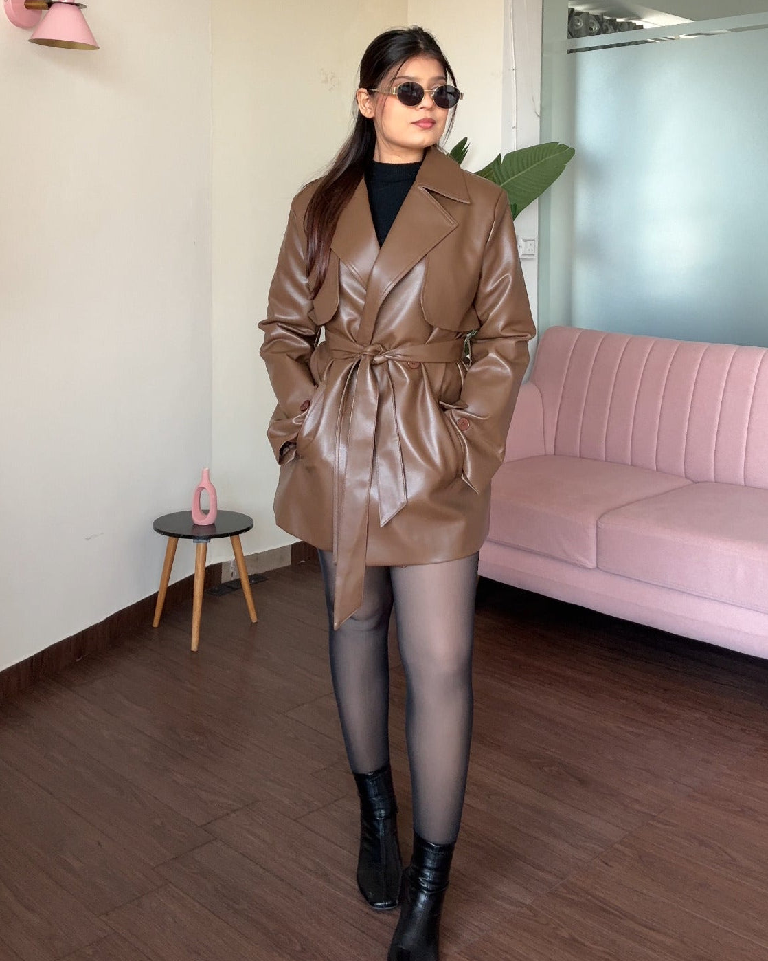 Leather Mini Trench Coat