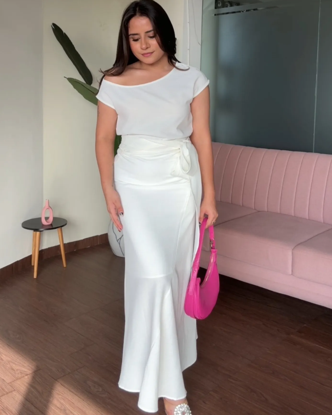 Linen Knot Skirt And Drop Shoulder Top