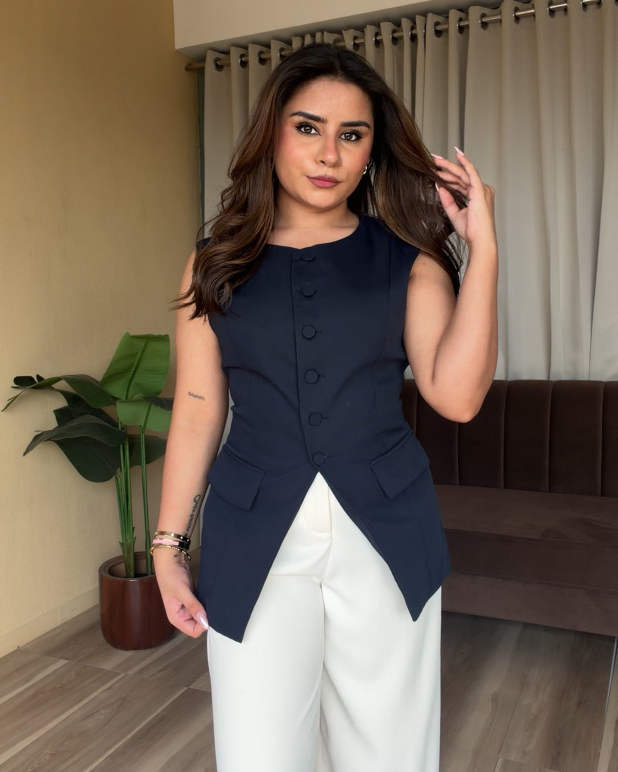 Long Vest With Back Tie Up Detailing