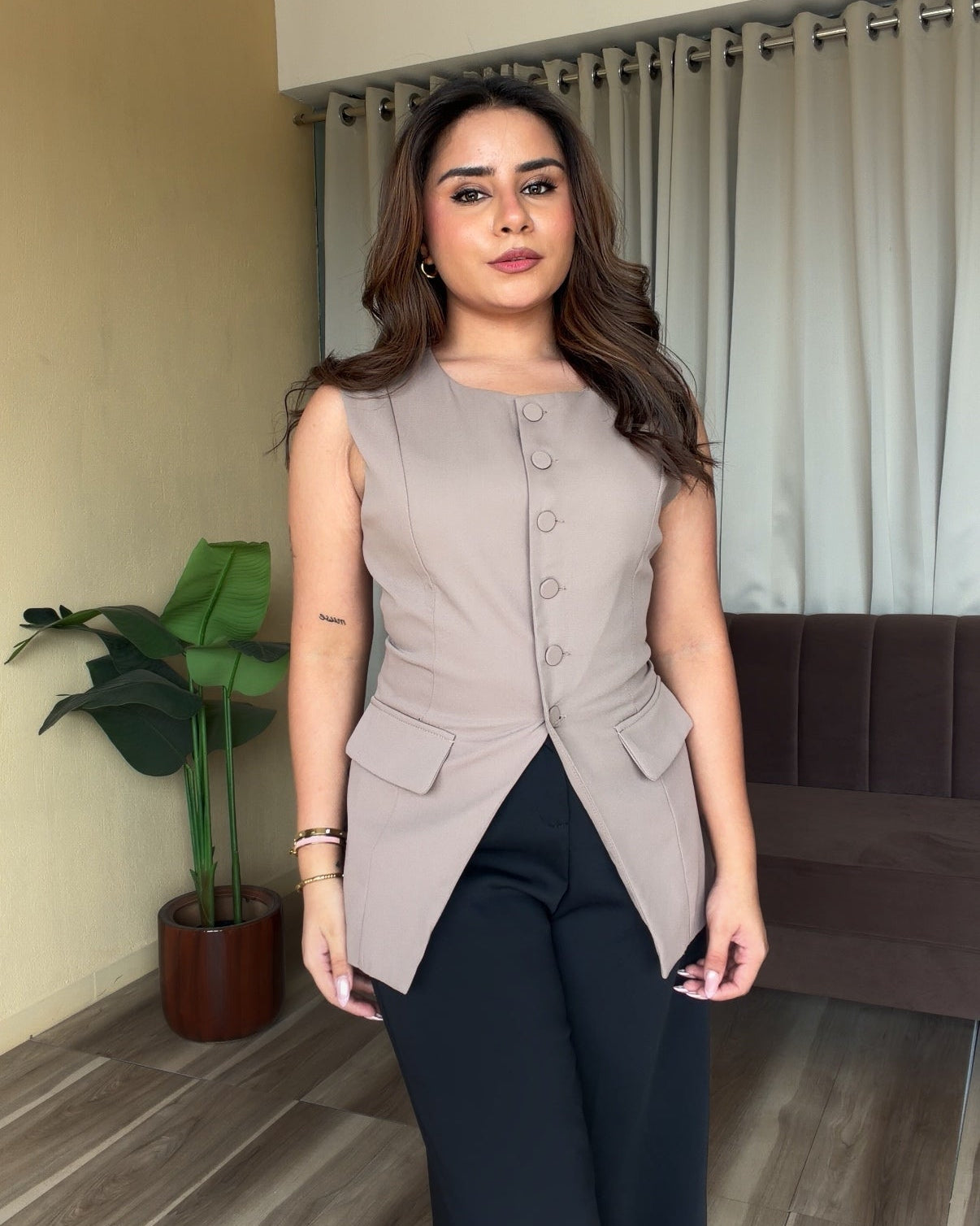 Long Vest With Back Tie Up Detailing