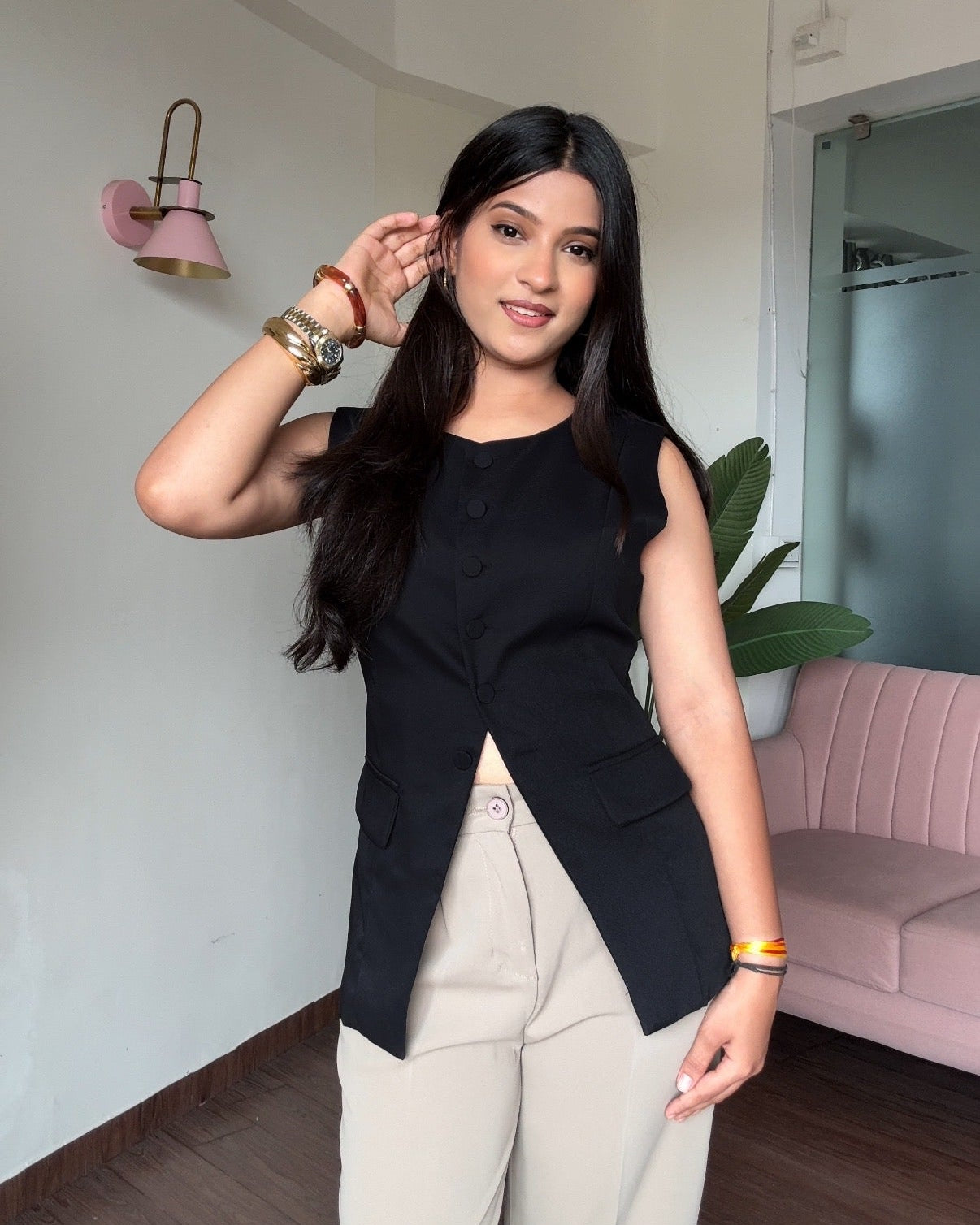 Long Vest With Back Tie Up Detailing