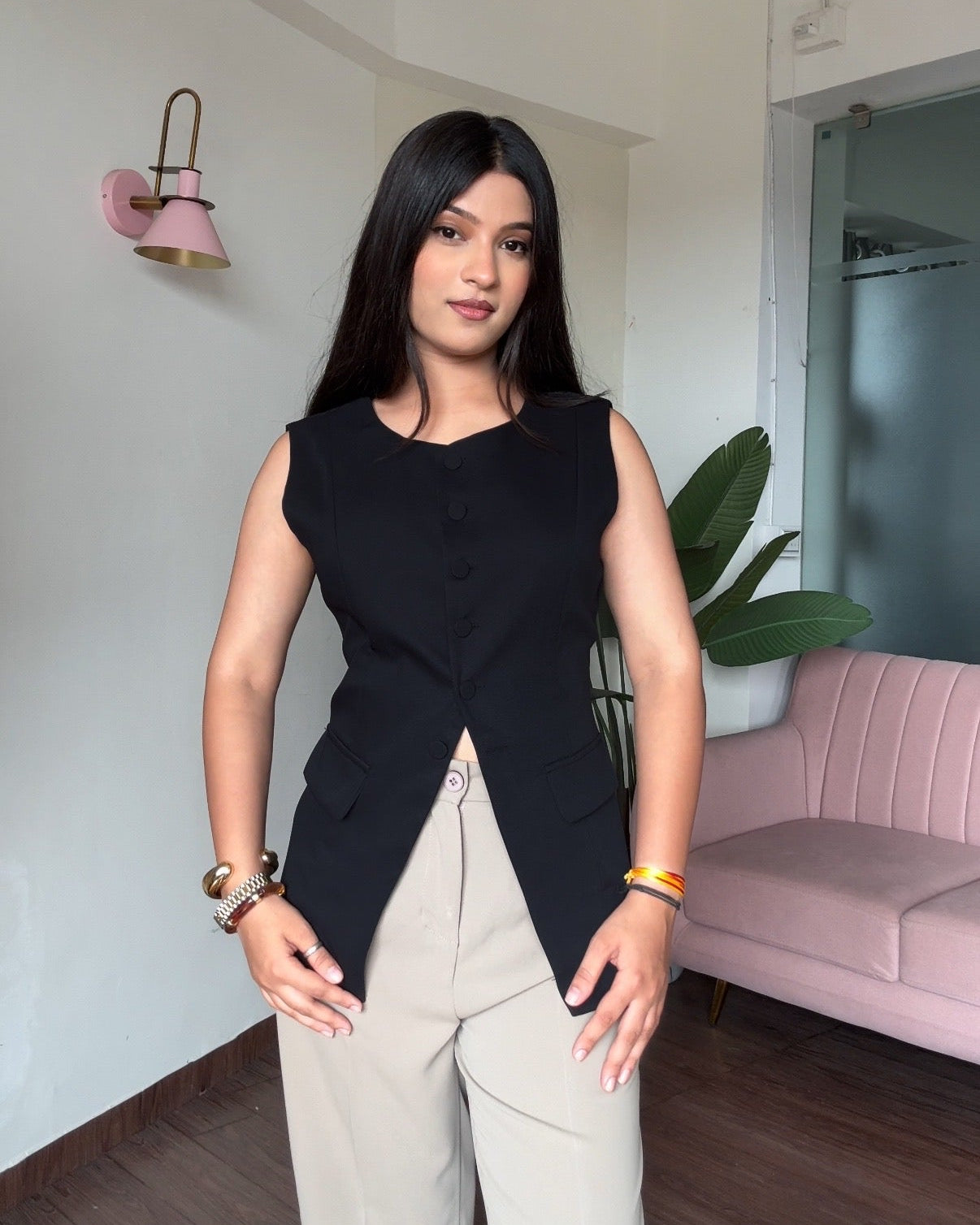 Long Vest With Back Tie Up Detailing