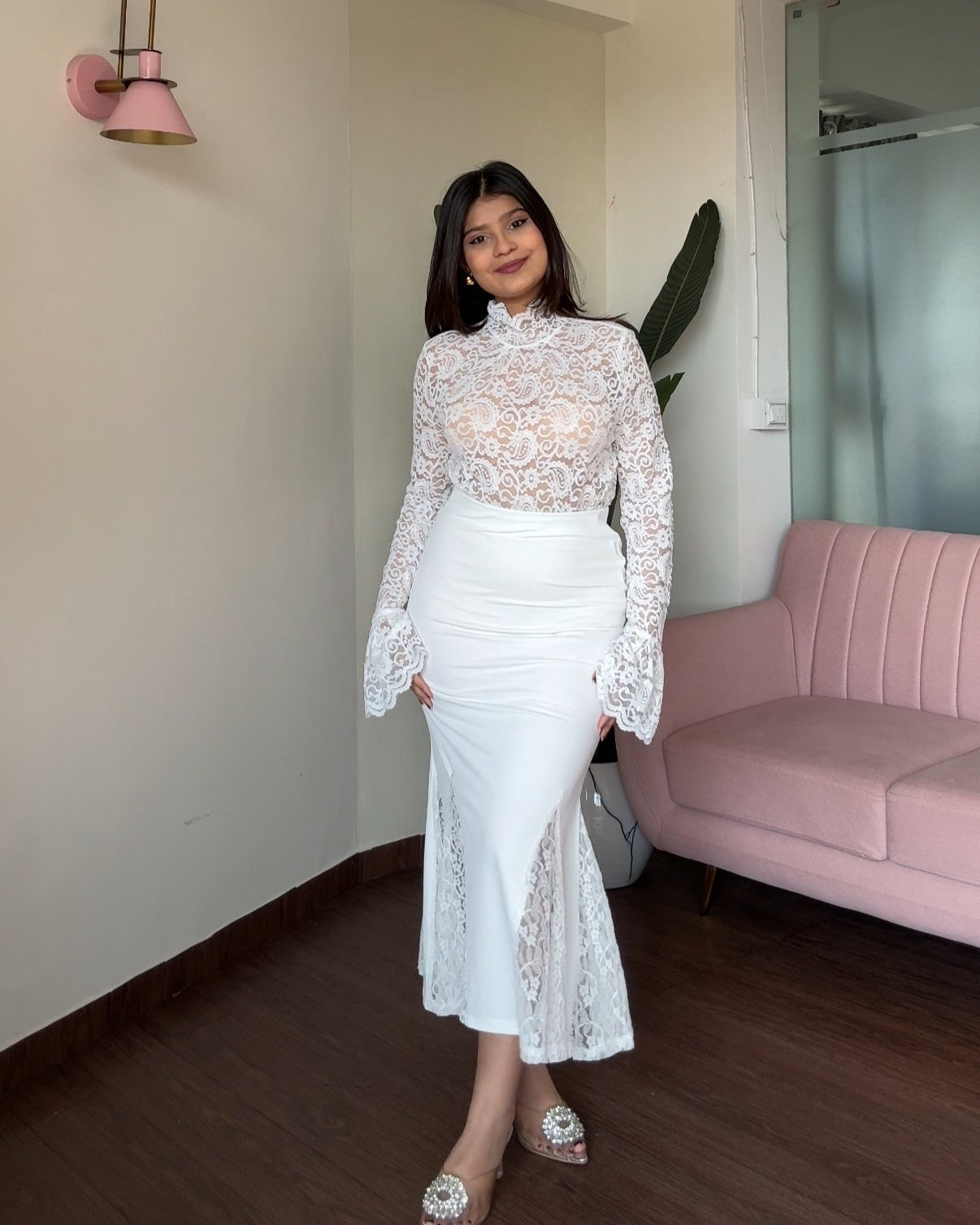 Mermaid Fit Lacy Midi Skirt