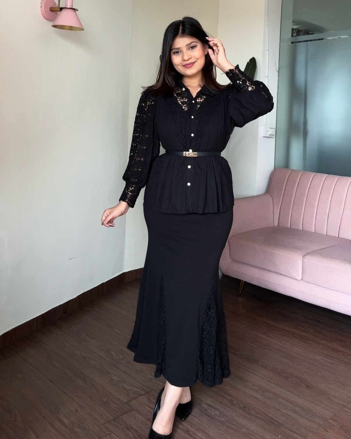 Mermaid Fit Lacy Midi Skirt