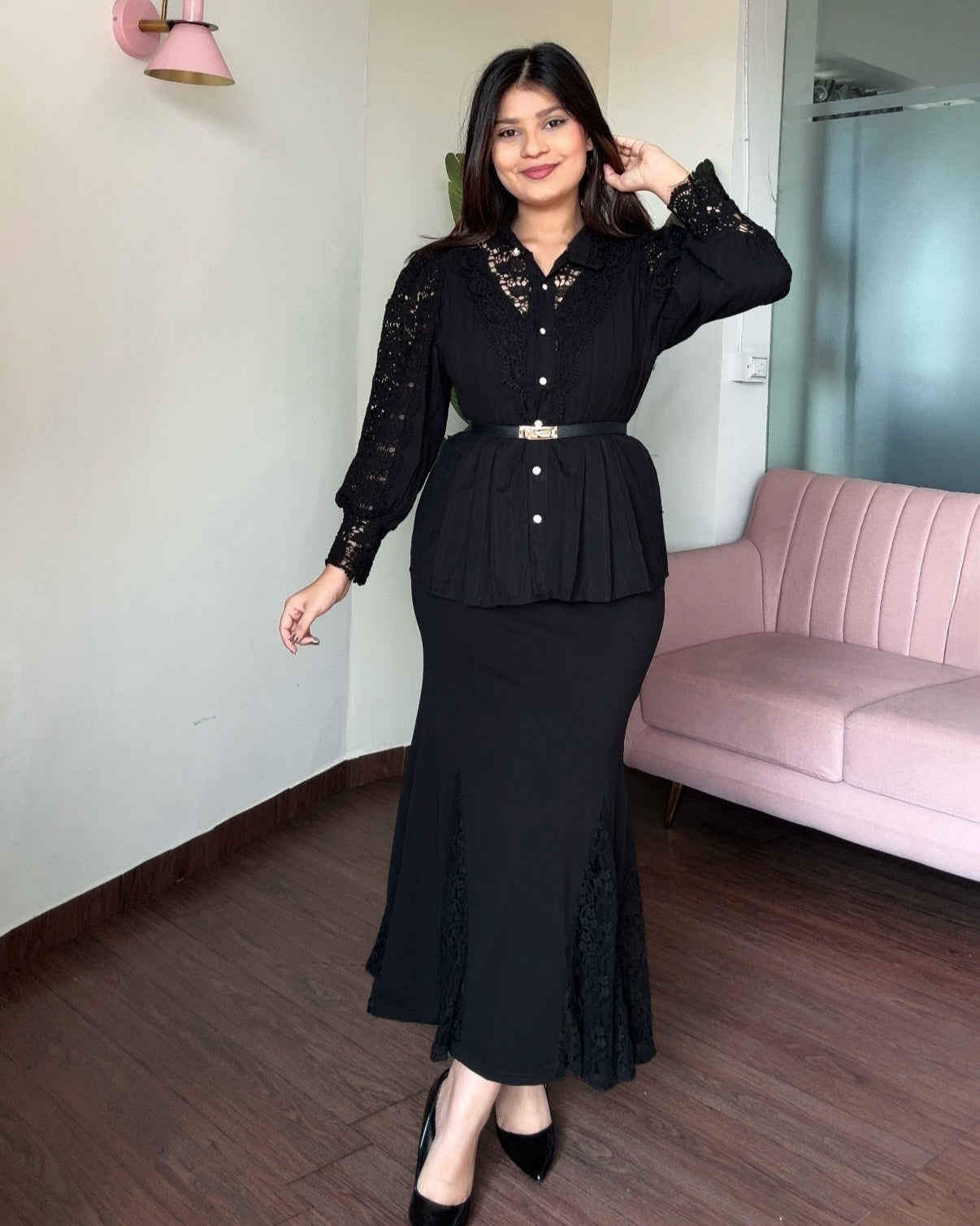 Mermaid Fit Lacy Midi Skirt