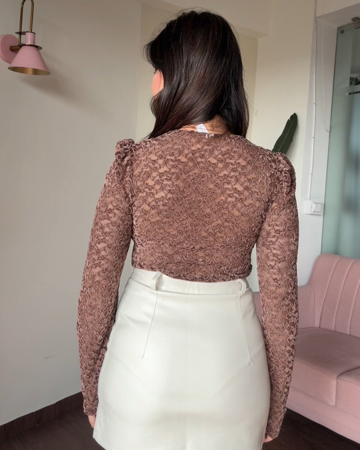 Mesh Velvet Padded V Neck Top