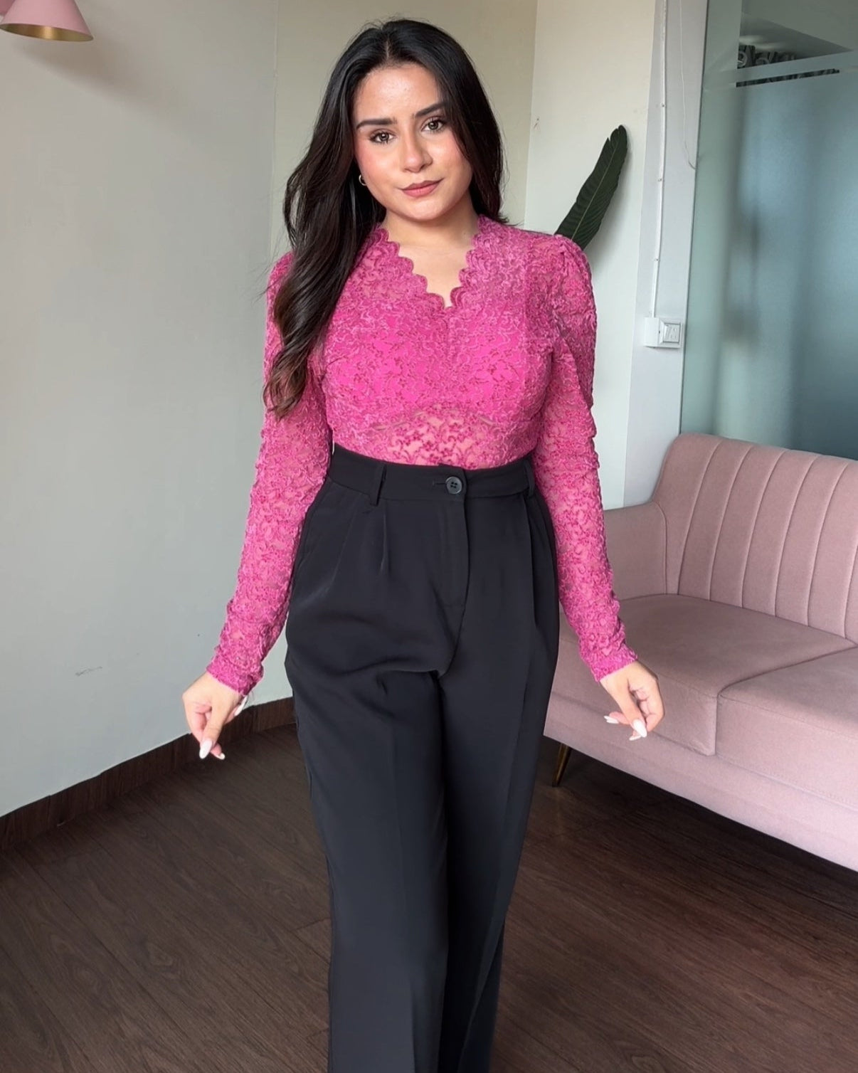 Mesh Velvet Padded V Neck Top
