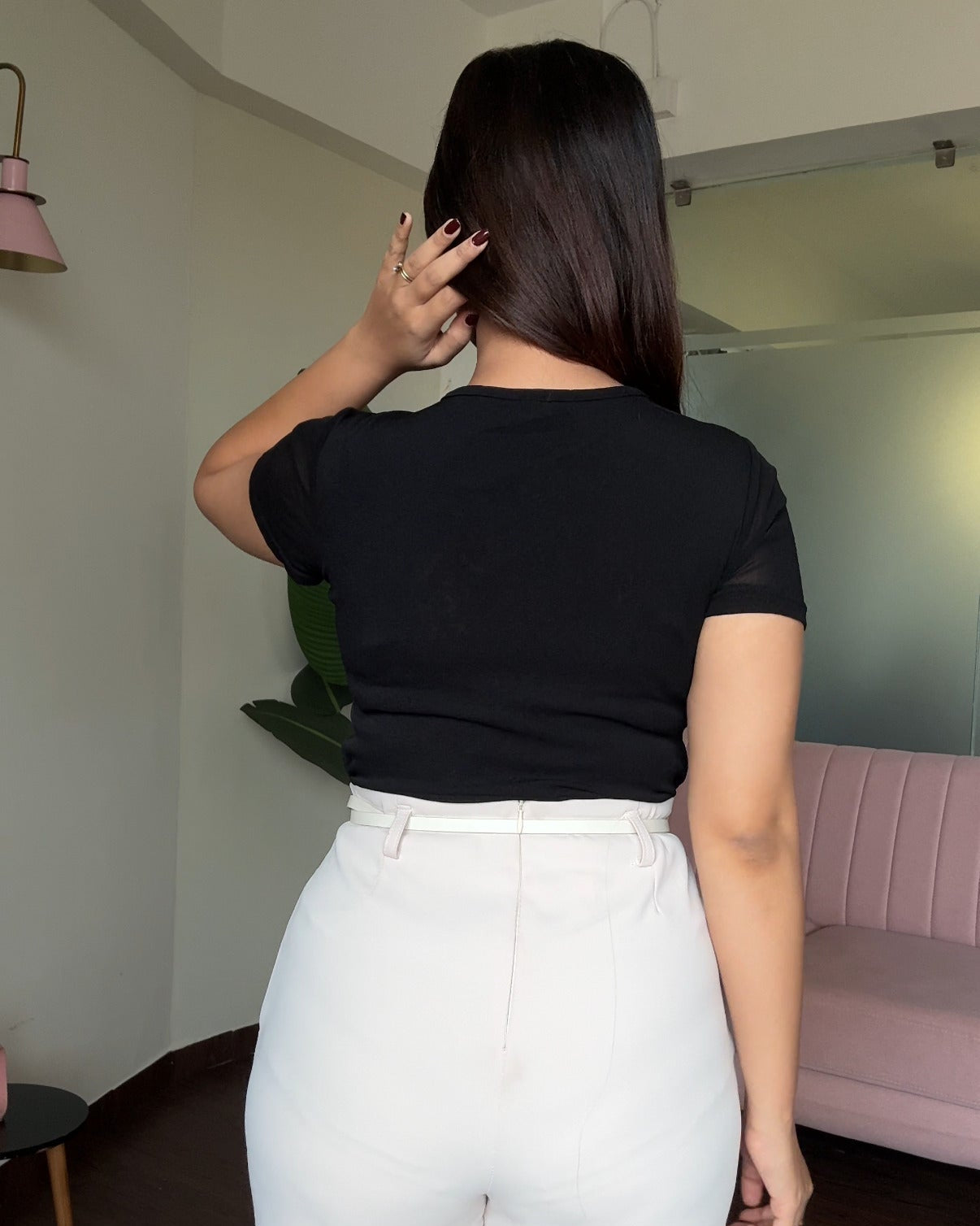 Mesh Bow Detailing Bodycon Top