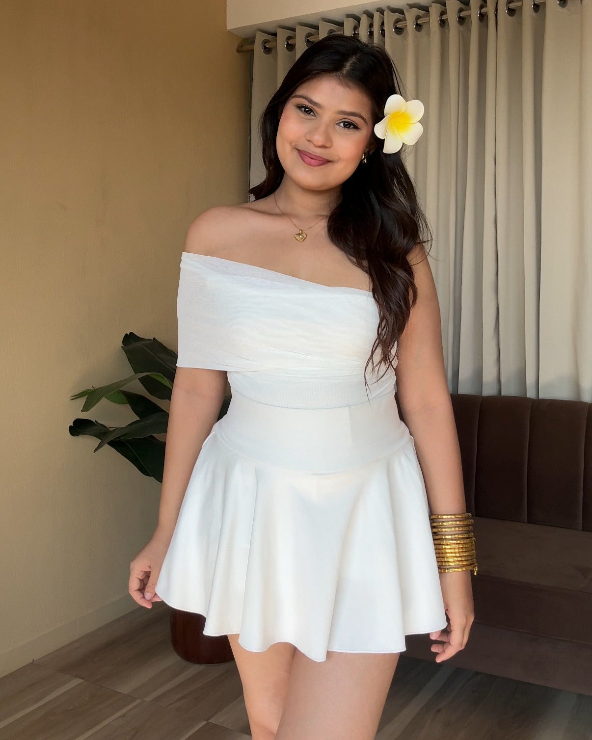 Mesh Detailing One Shoulder Ruched Fitted Top