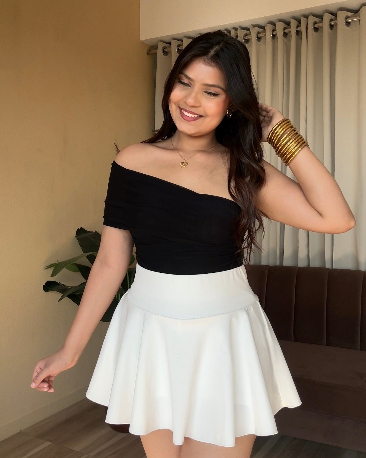 Mesh Detailing One Shoulder Ruched Fitted Top