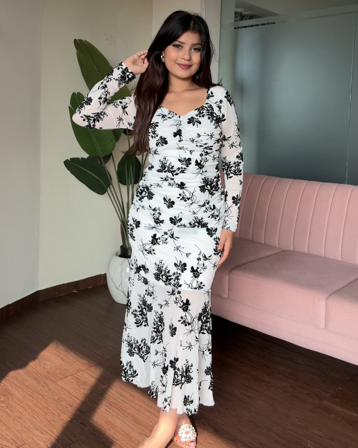 Mesh Fit And Flared Midi Dress
