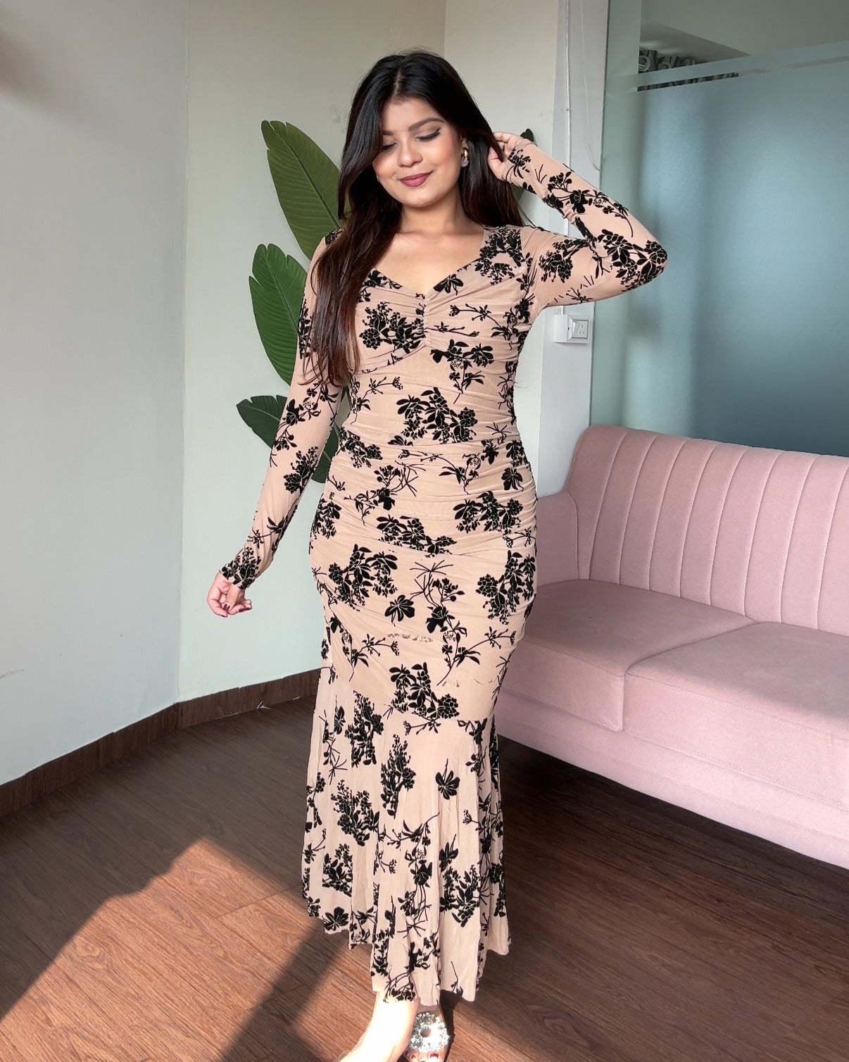 Mesh Fit And Flared Midi Dress