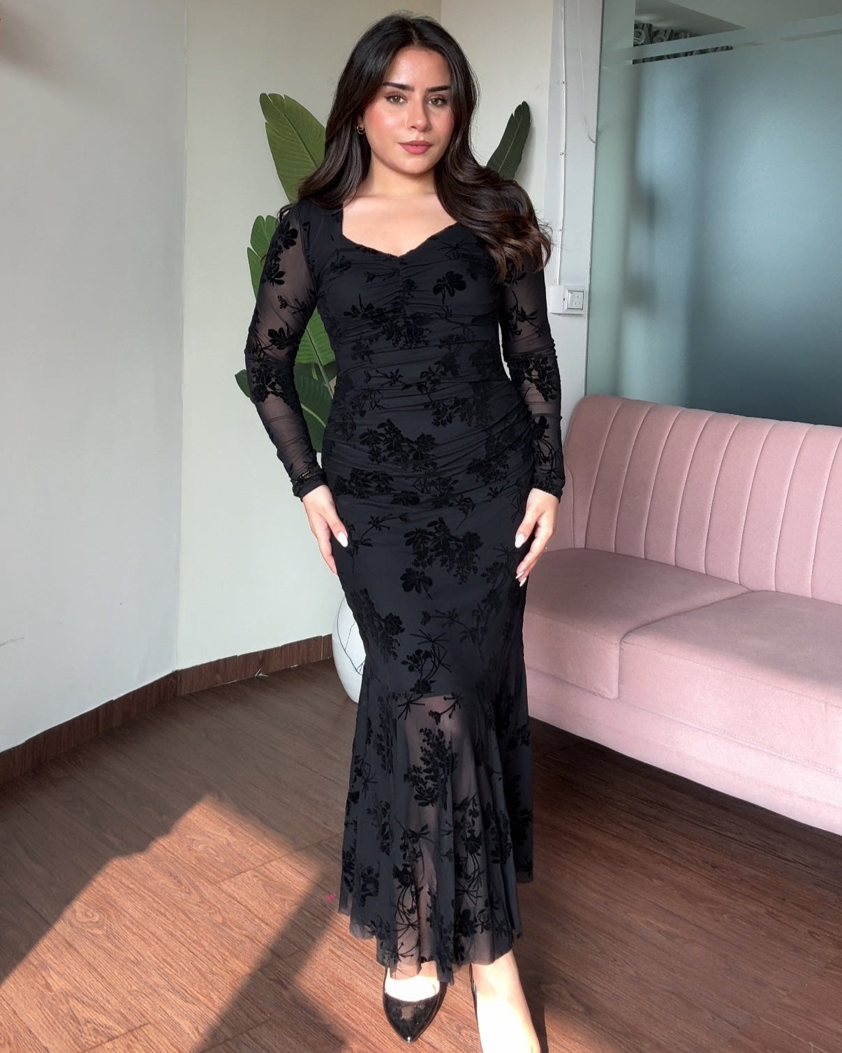 Mesh Fit And Flared Midi Dress