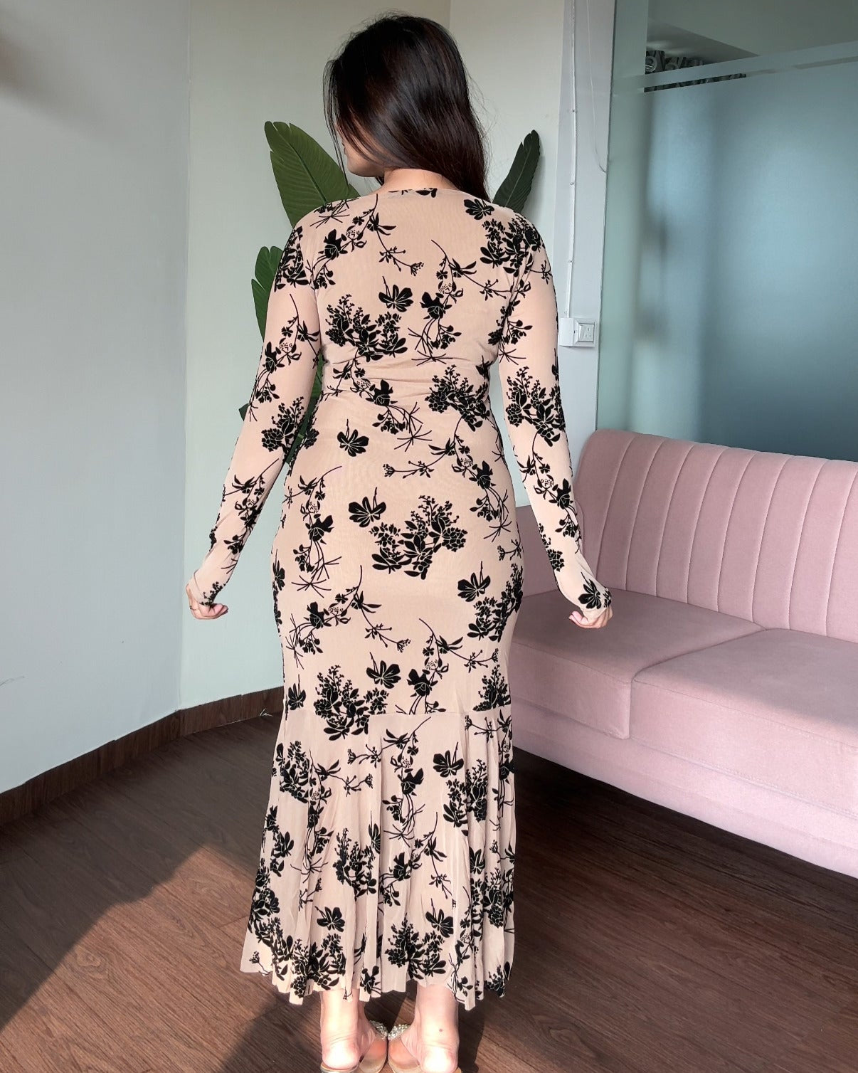 Mesh Fit And Flared Midi Dress