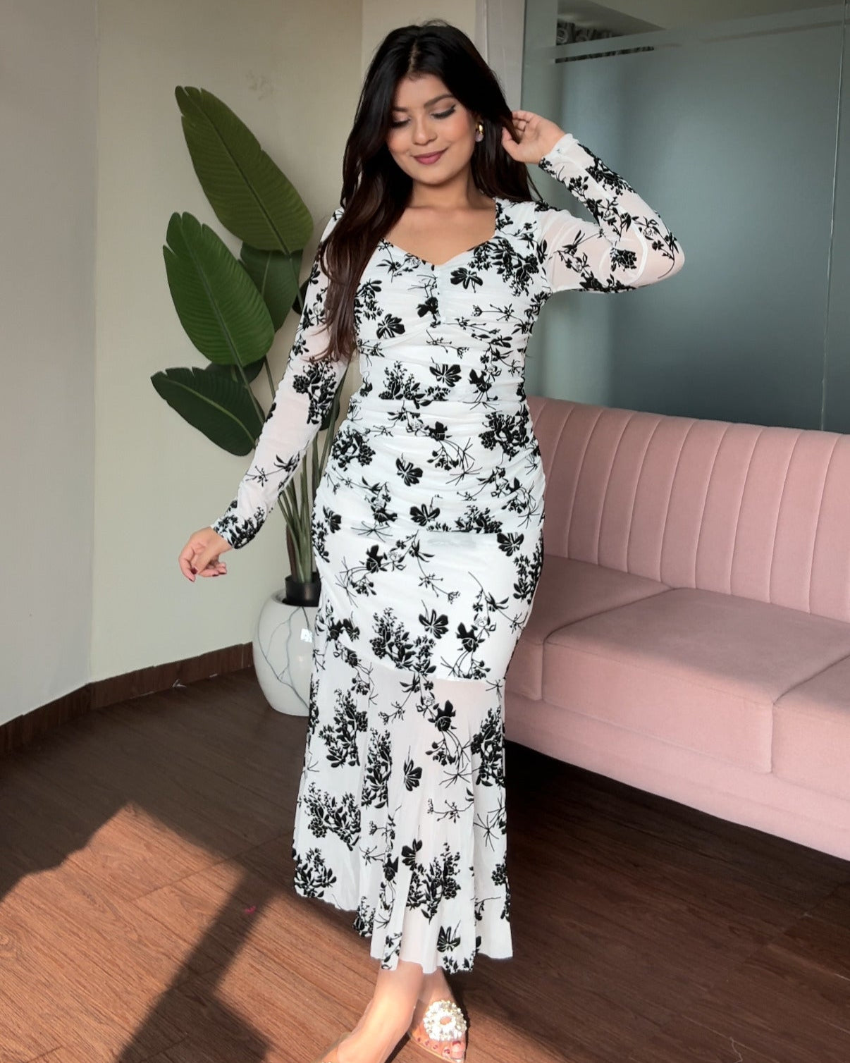 Mesh Fit And Flared Midi Dress