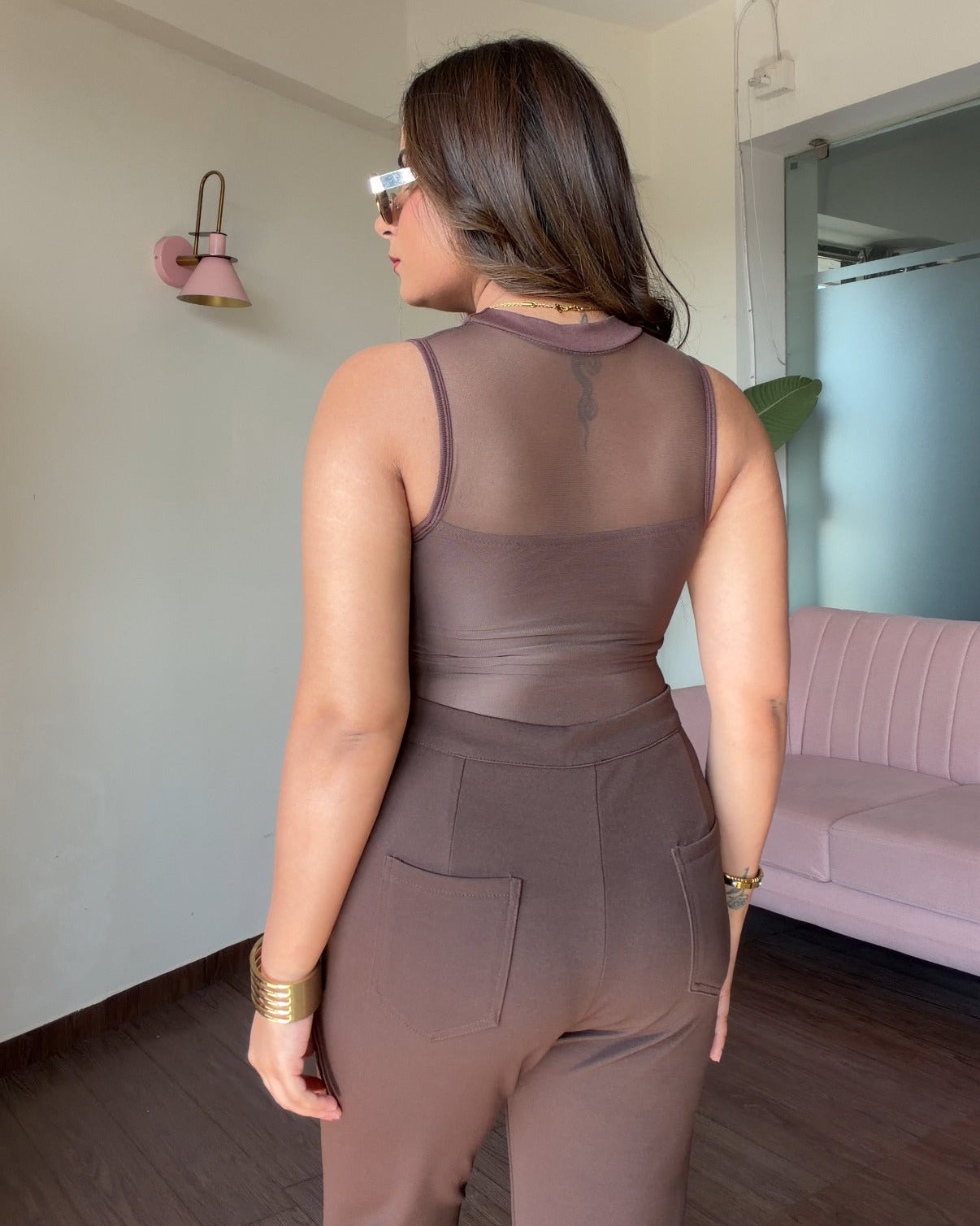Mesh Knot Detailing Cut Out Padded Top