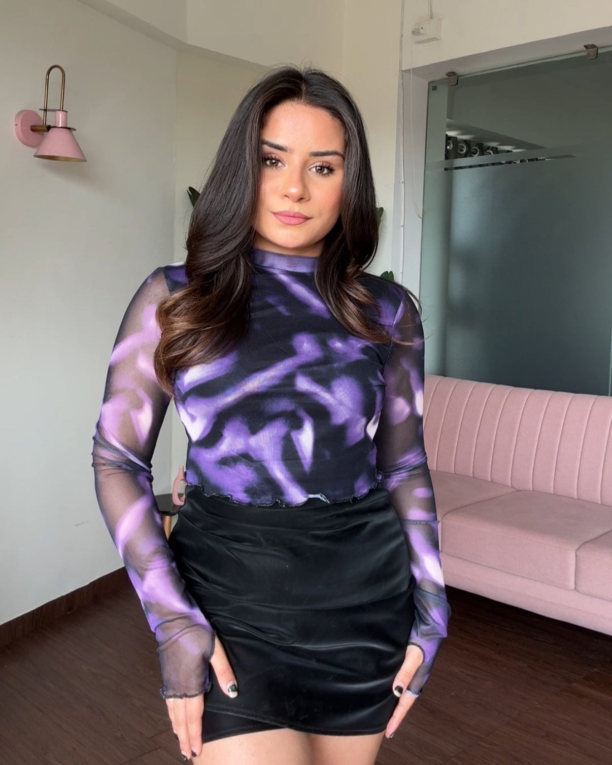 Mesh Printed Full Sleeves Top