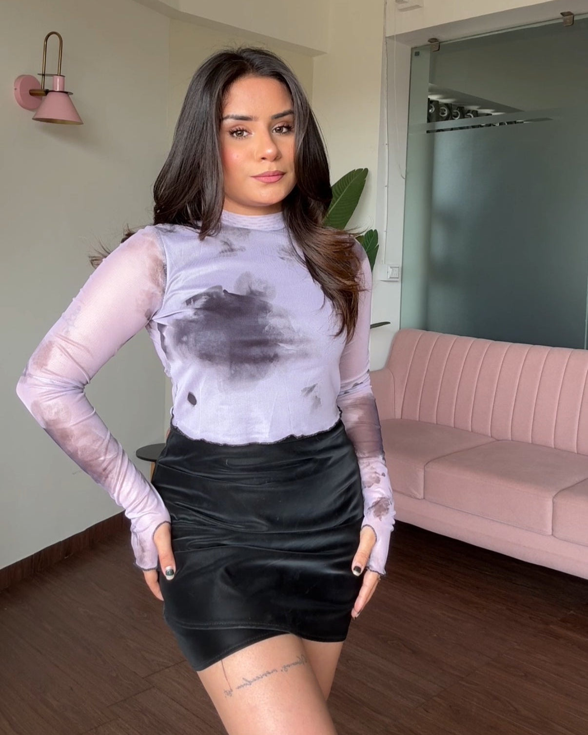 Mesh Printed Full Sleeves Top