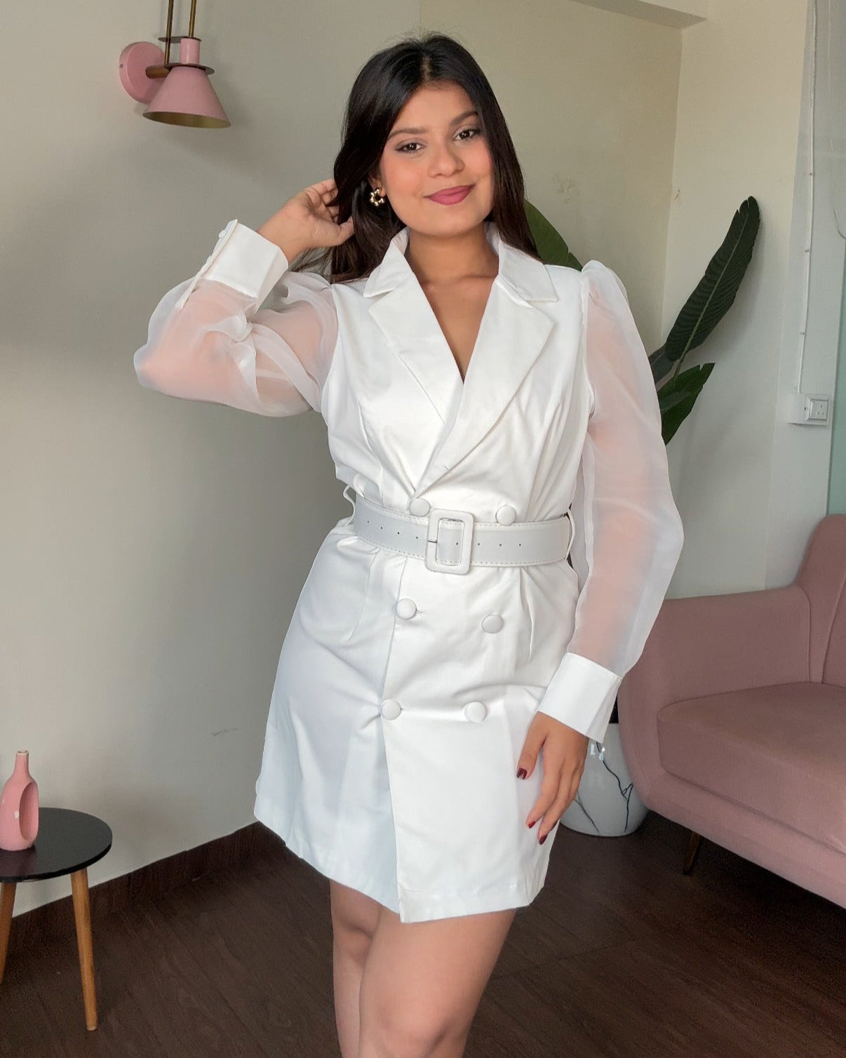 Mini Blazer Dress With Organza Sleeves