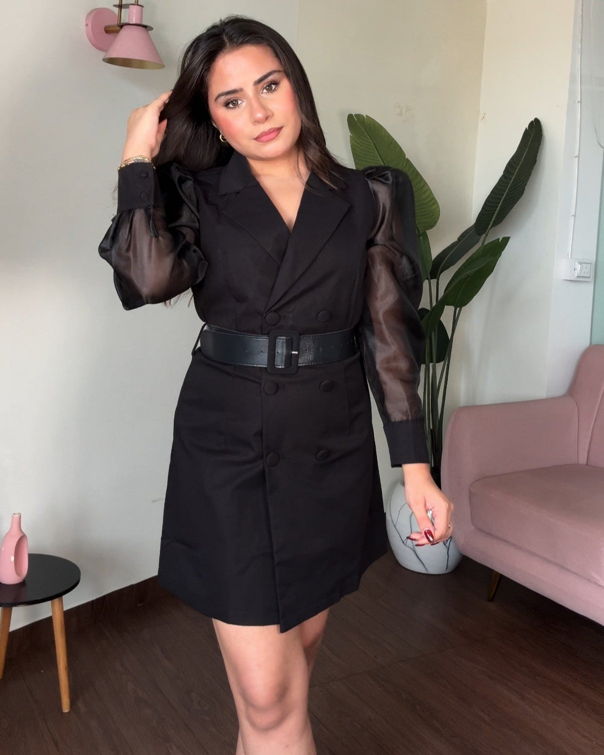 Mini Blazer Dress With Organza Sleeves