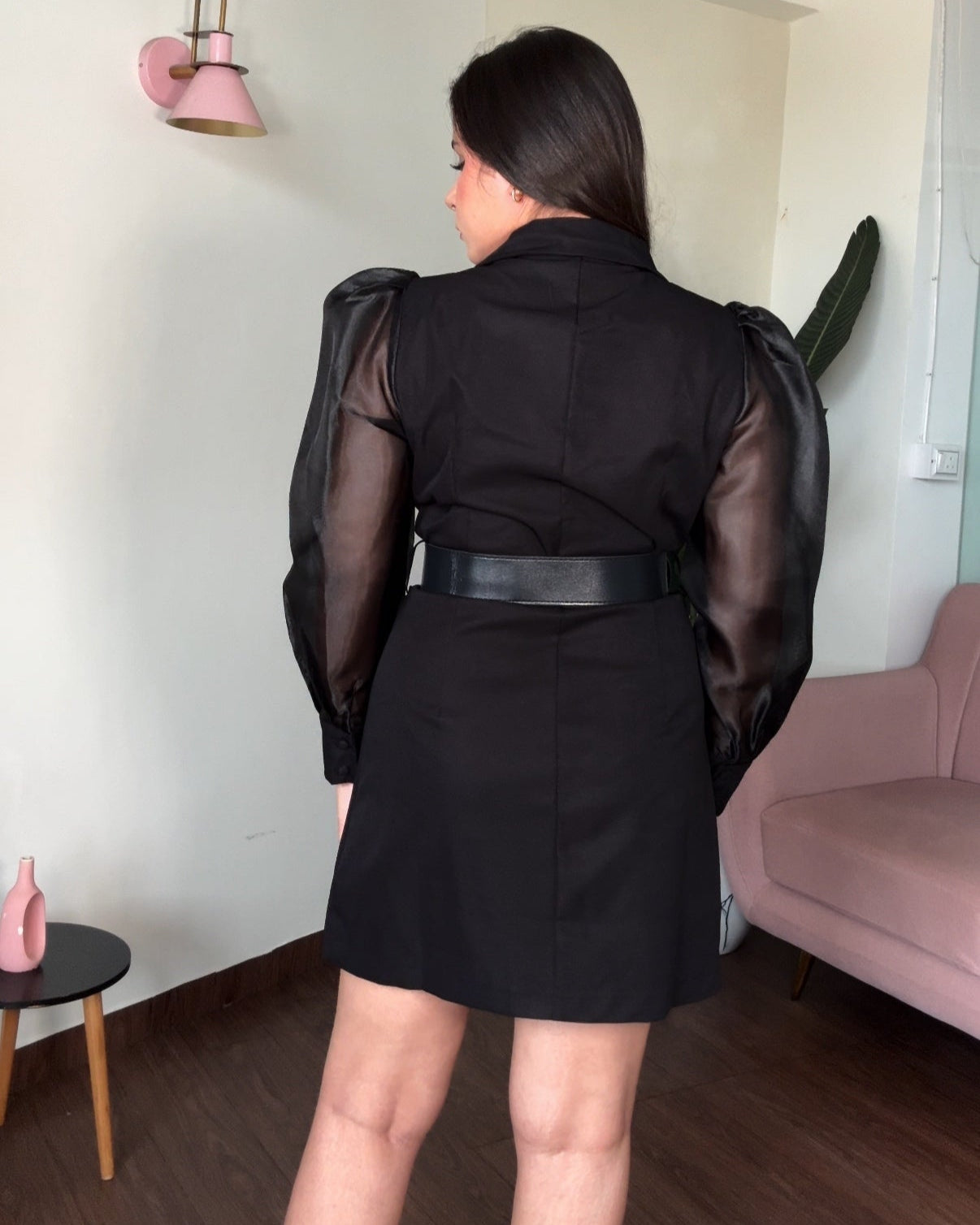 Mini Blazer Dress With Organza Sleeves